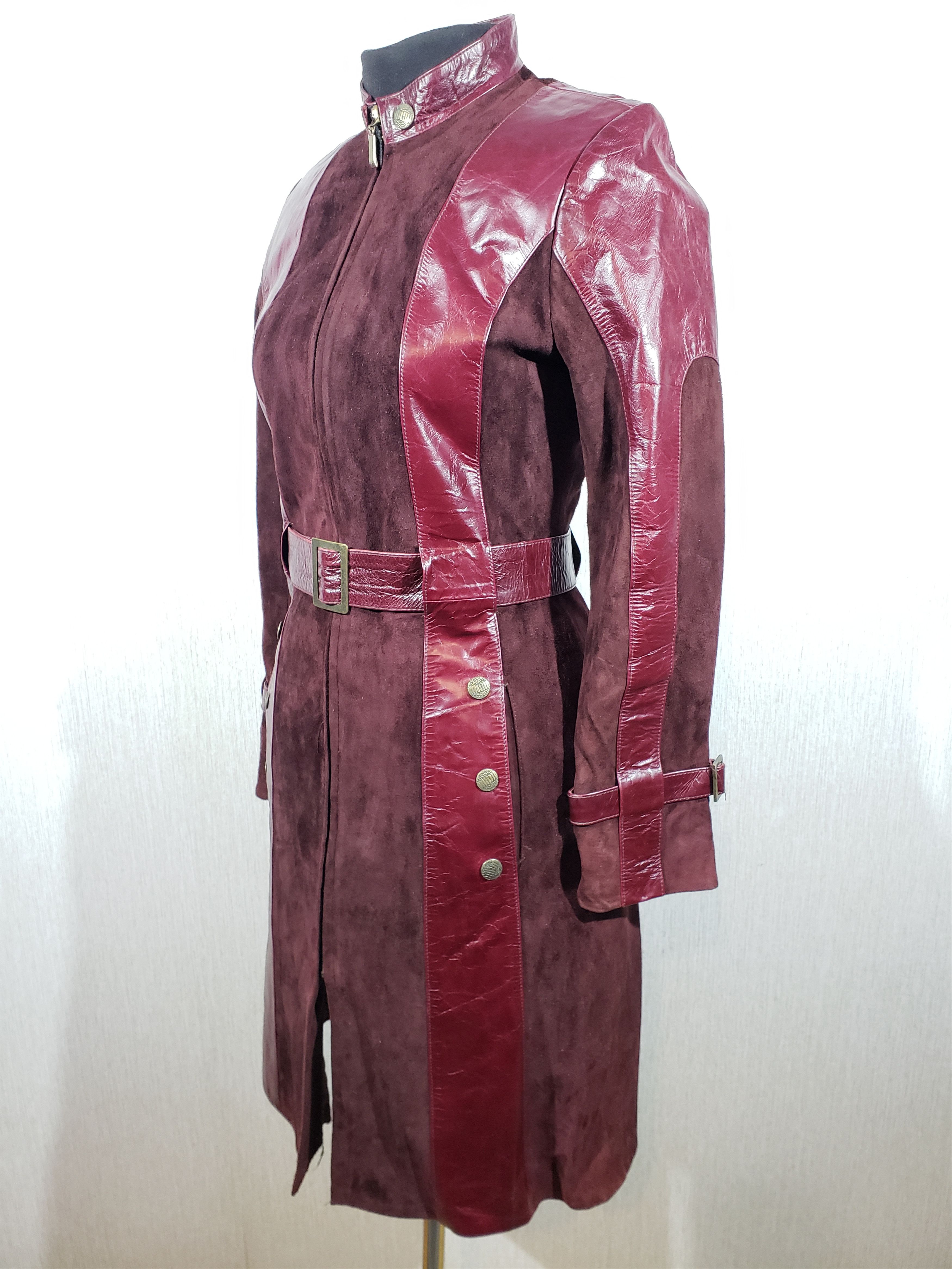 Uniqlo Cute women's long burgundy leather jacket. Size S / US 4 / IT 40 - 2 Thumbnail