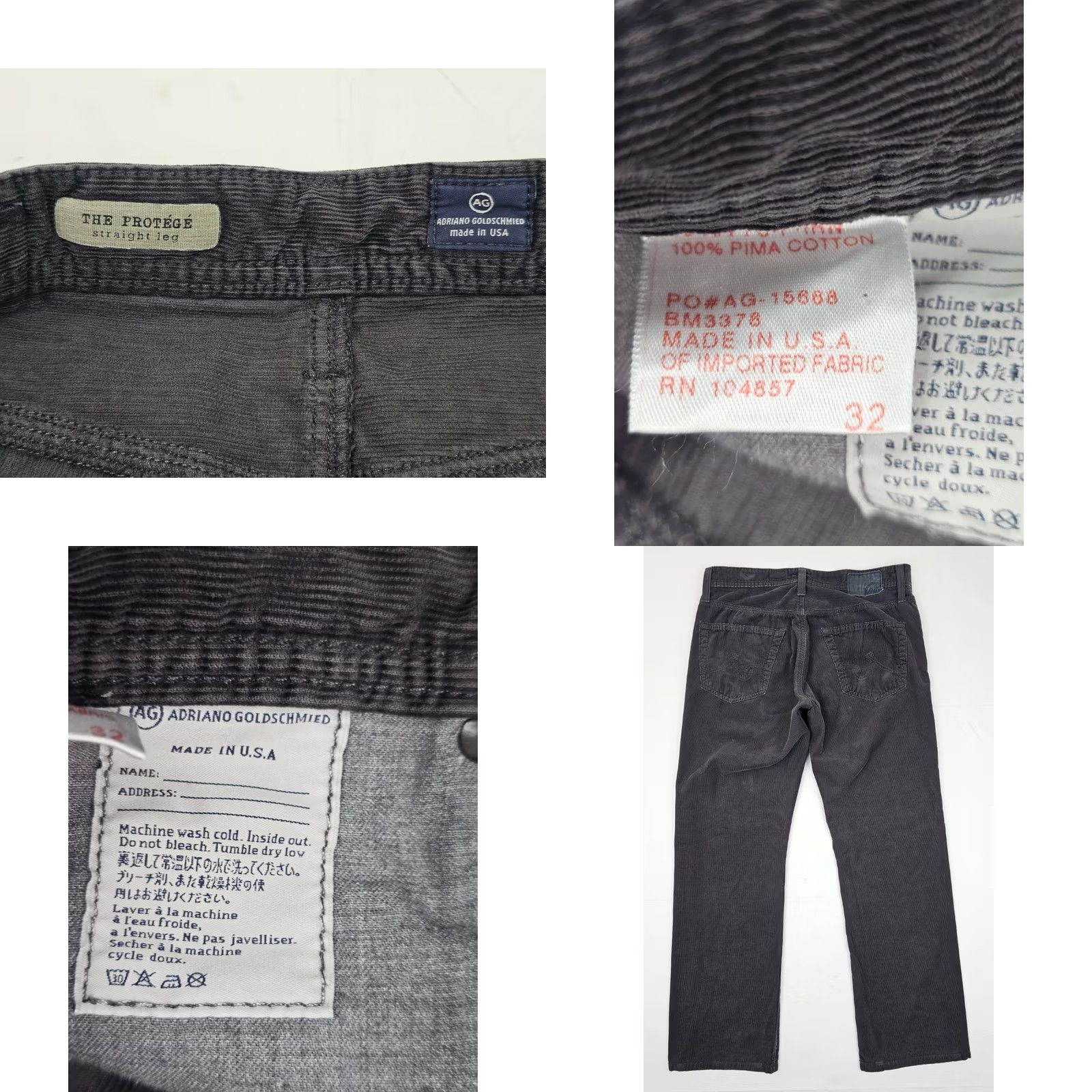Vintage AG Adriano Goldschmied Protegé Corduroy Pants Men 32 x 29.5 Gray Pima Cotton Corduroy Chino Straight 5-Pocket AG The Protégé Mens Size US 32 / EU 48 - 8 Thumbnail