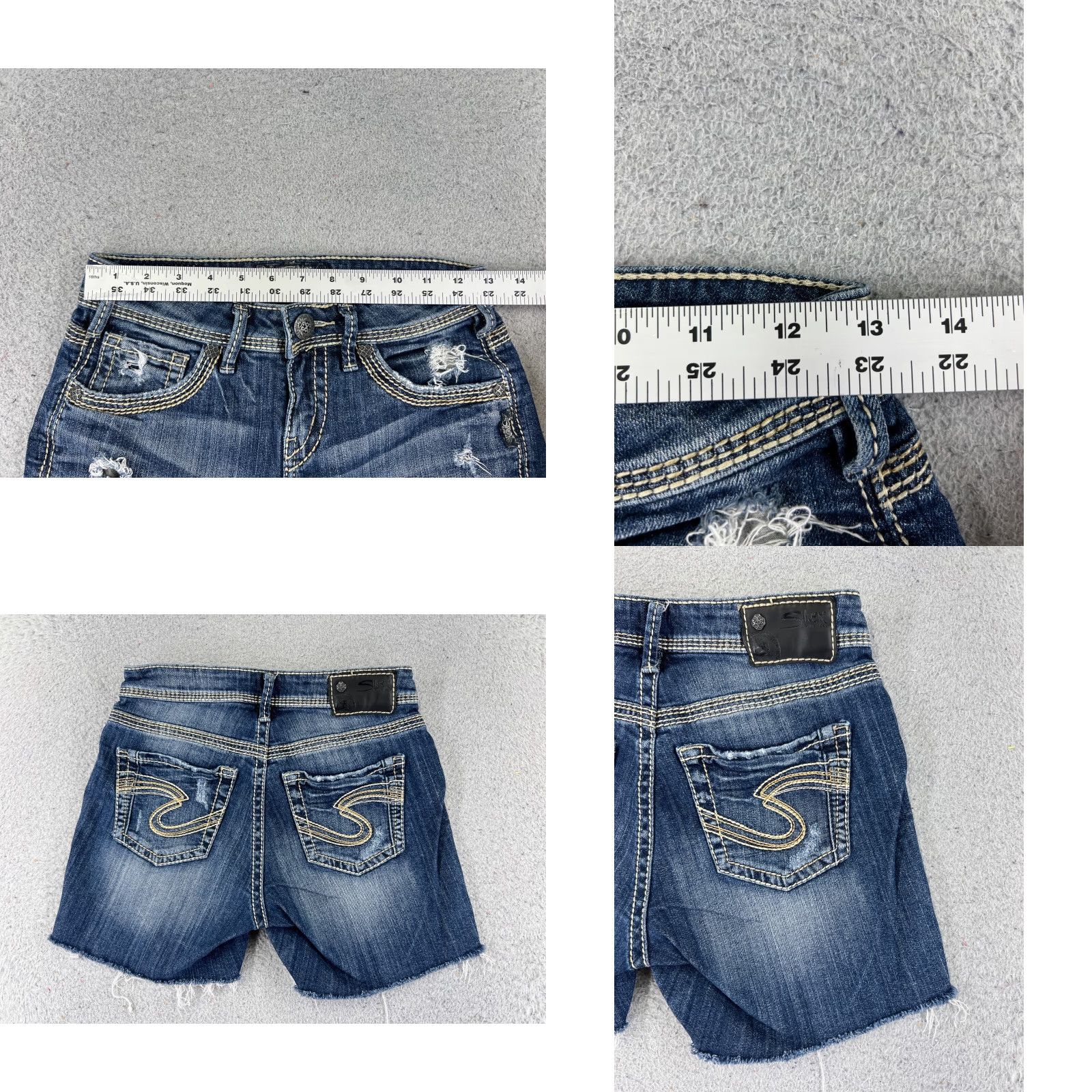 Silver Jeans Co. VINTAGE is not applicable; Silver Jeans Short Woman Blue Denim Cut-Off 25x5 5-Pocket Button Closure Mid Rise Distressed stretch Size 42" / US 20 - 9 Thumbnail