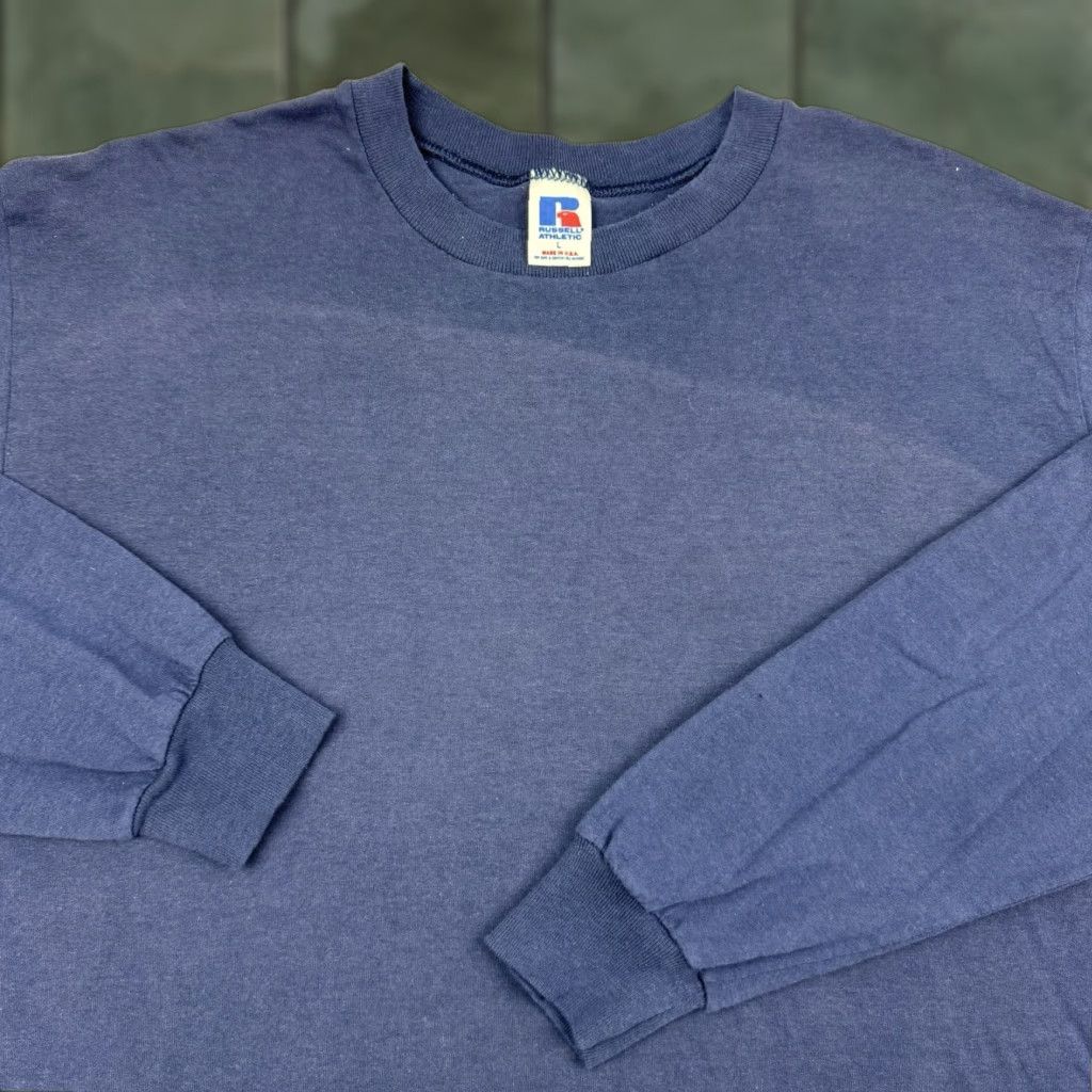 Russell Athletic VINTAGE Russell Athletic Long Sleeve T-Shirt Adult Large Blue Grunge 90s Mens Size US L / EU 52-54 / 3 - 1 Thumbnail