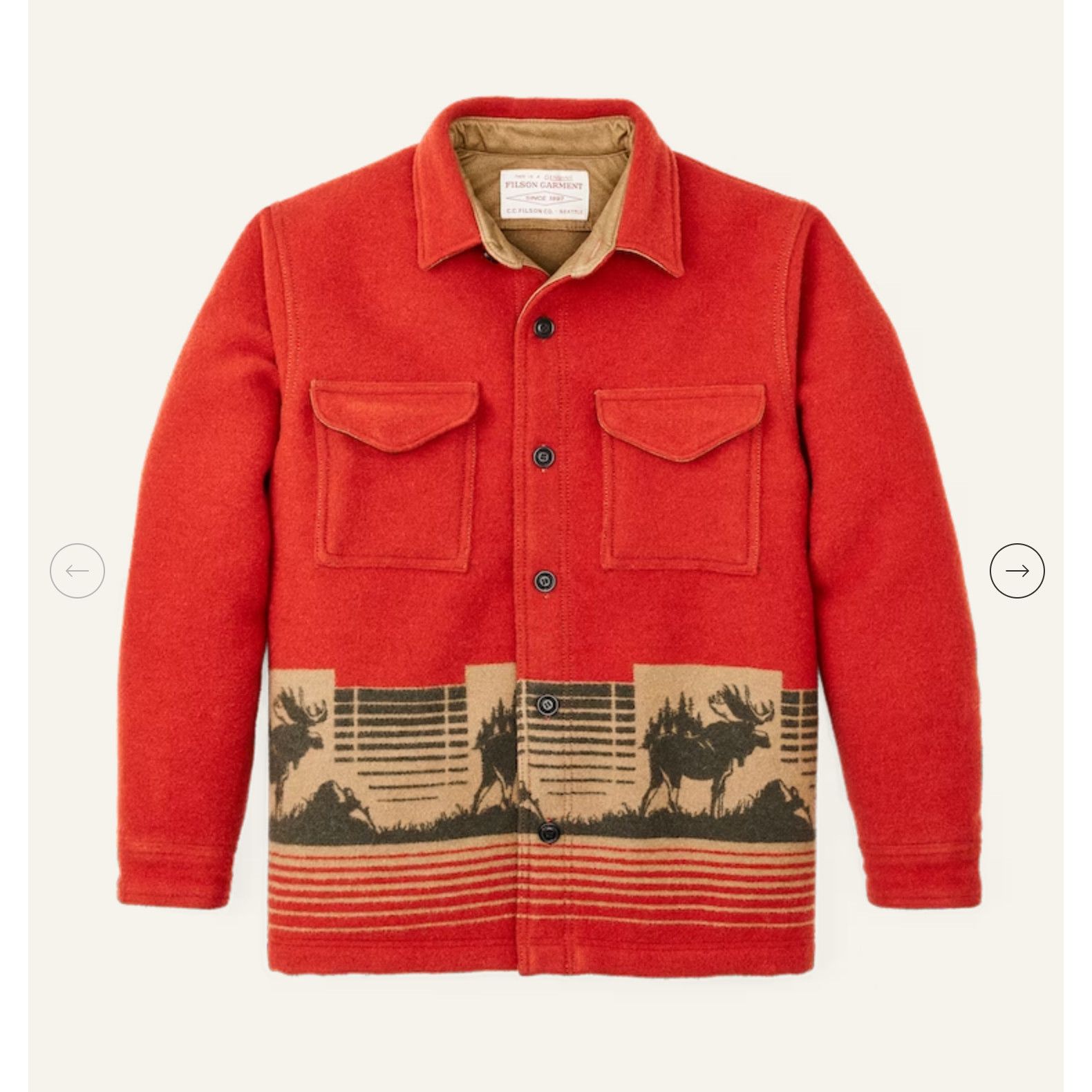 image of Filson Wool Jac-Shirt Jacquard Red Forest Moose - Xs, Men's