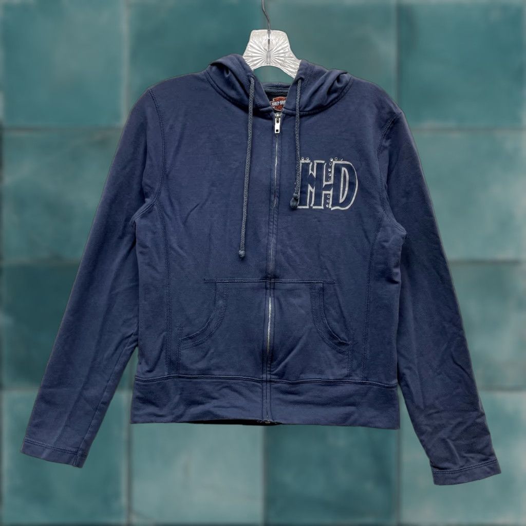 Harley Davidson VINTAGE Harley-Davidson Hoodie Women M Blue Full Zip Grunge Moto Cyber Fairy Rhinestone نمایش Size M / US 6-8 / IT 42-44 - 1 Thumbnail