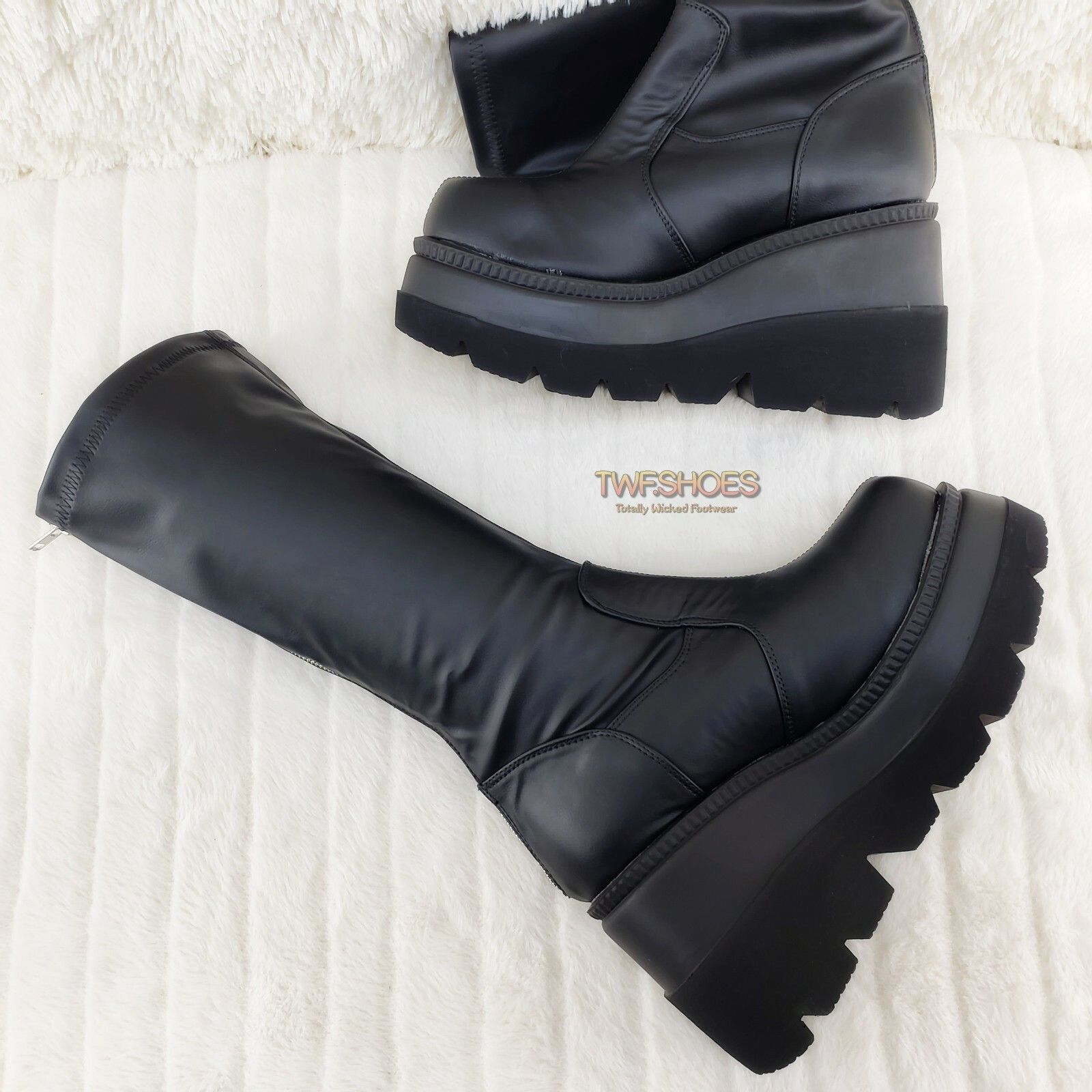 Demonia Cult DEMONIA Shaker 65 Black Matte Platform 4.5" Wedge Heel Knee Size US 12 / IT 42 - 3 Thumbnail
