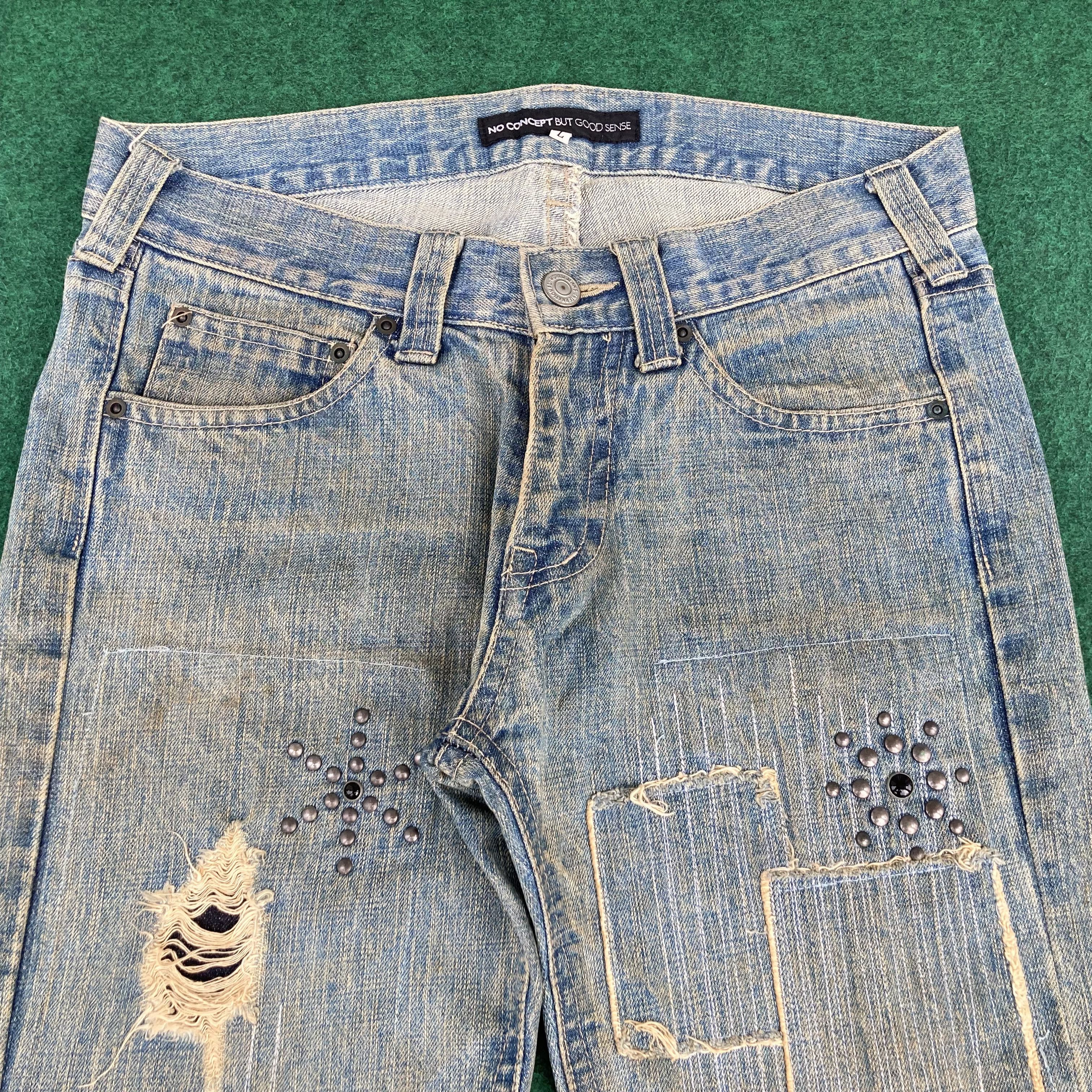 Japanese Brand × Seditionaries Vtg No Concept But Good Sense Patchwork Studded Jeans Size US 34 / EU 50 - 4 Thumbnail
