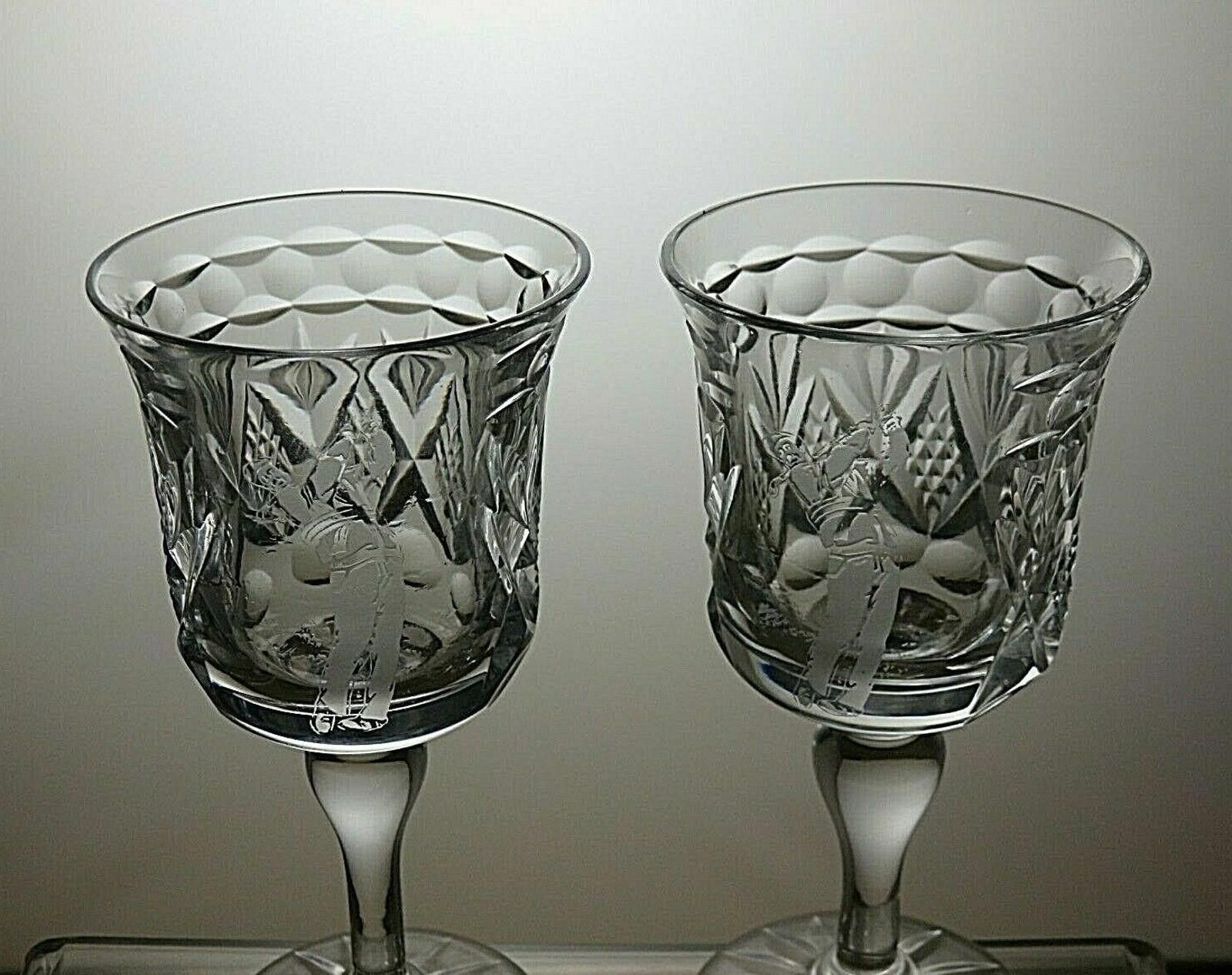 Other Tutbury Crystal Cut Glass Wine Glass Set of 2 Etched Golfer Size ONE SIZE - 3 Thumbnail