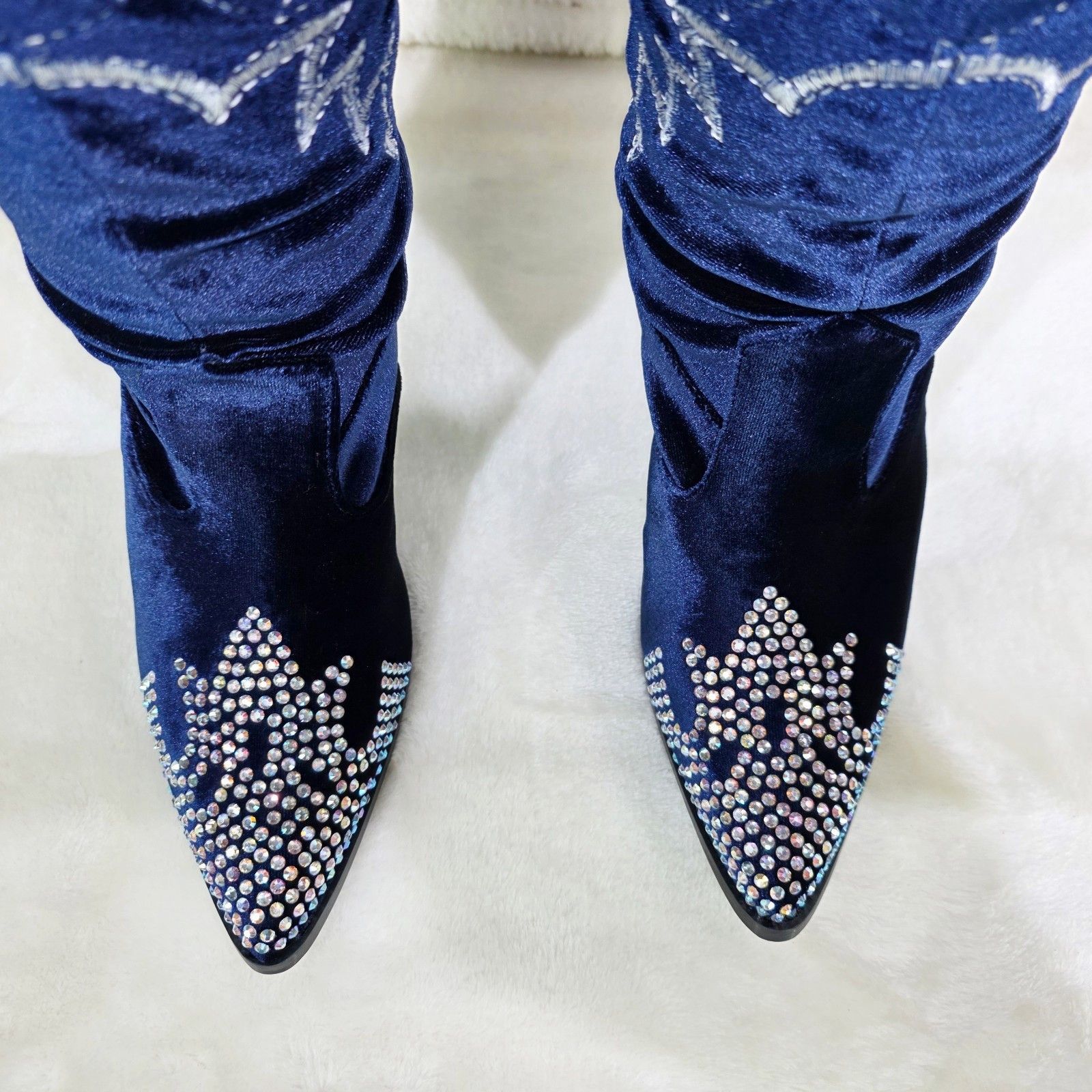 Other Delish Blue Velvet Western Slouch OTK Thigh High Cowboy Boot Size US 6.5 / IT 36.5 - 8 Thumbnail