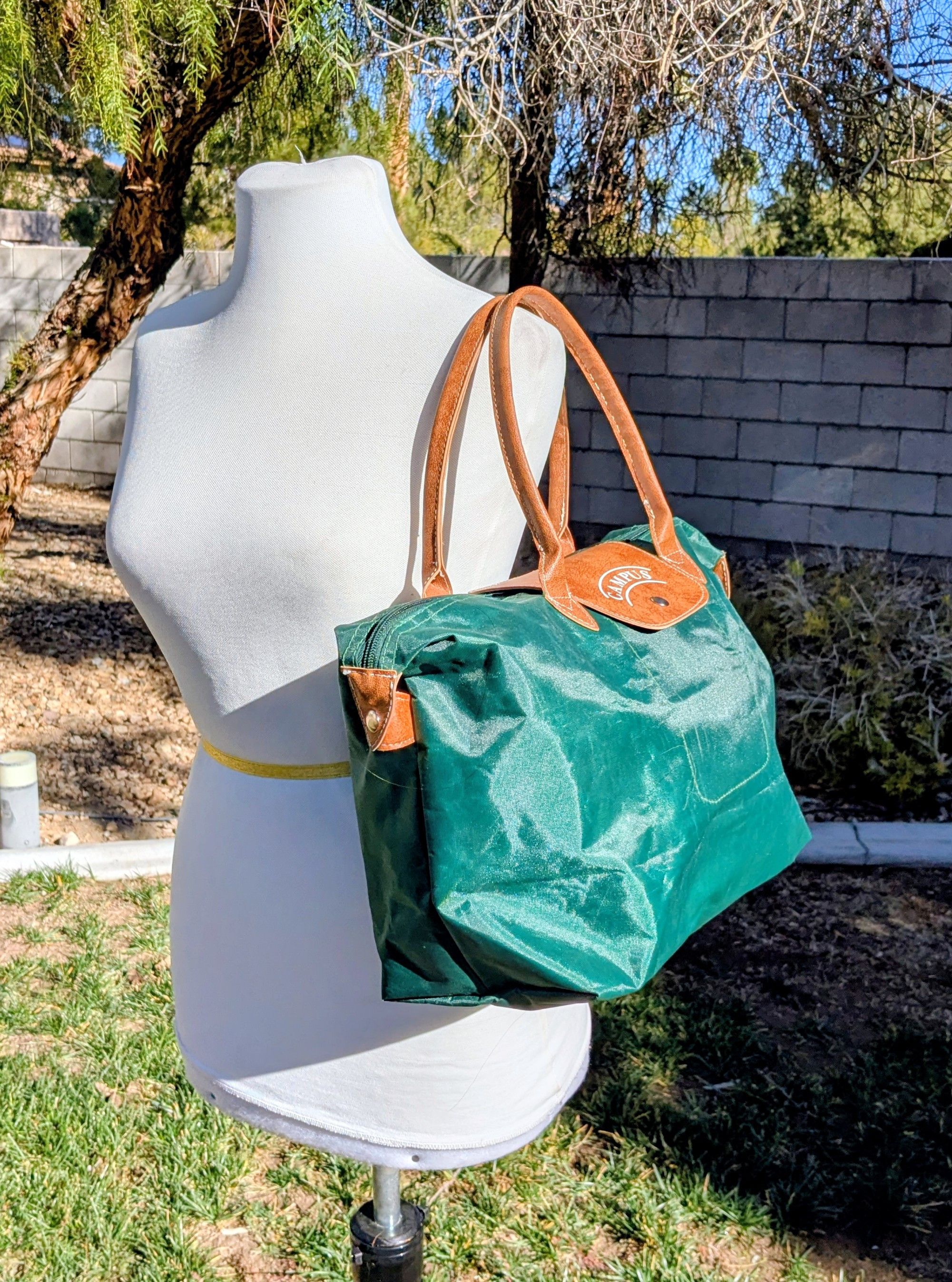 Other Vintage Campus Nylon w/Leather Accents Zip-Up Carry/Tote Bag Size ONE SIZE - 2 Thumbnail
