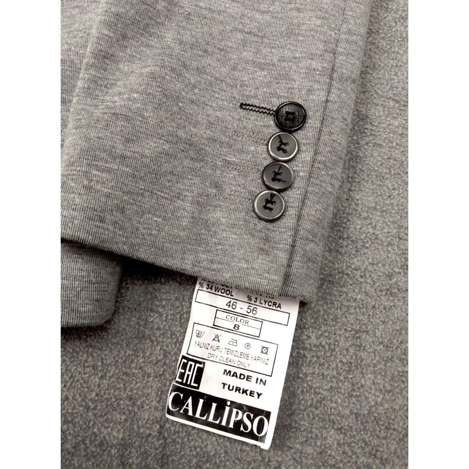 Vintage Callipso Mens Blazer Jacket Gray Heather Wool 36 3-Button Notch Lapel Single-Breasted 2 Button Casual Business Formal Fall Winter Tweed Italy Mens Size 36R - 2 Thumbnail