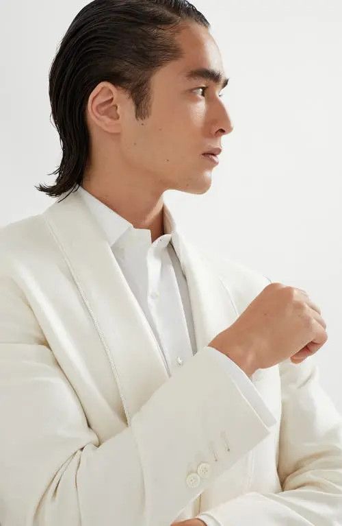 Brunello Cucinelli o1la1rc1a0326 Tuxedo Jacket in White Size US L / EU 52-54 / 3 - 3 Thumbnail