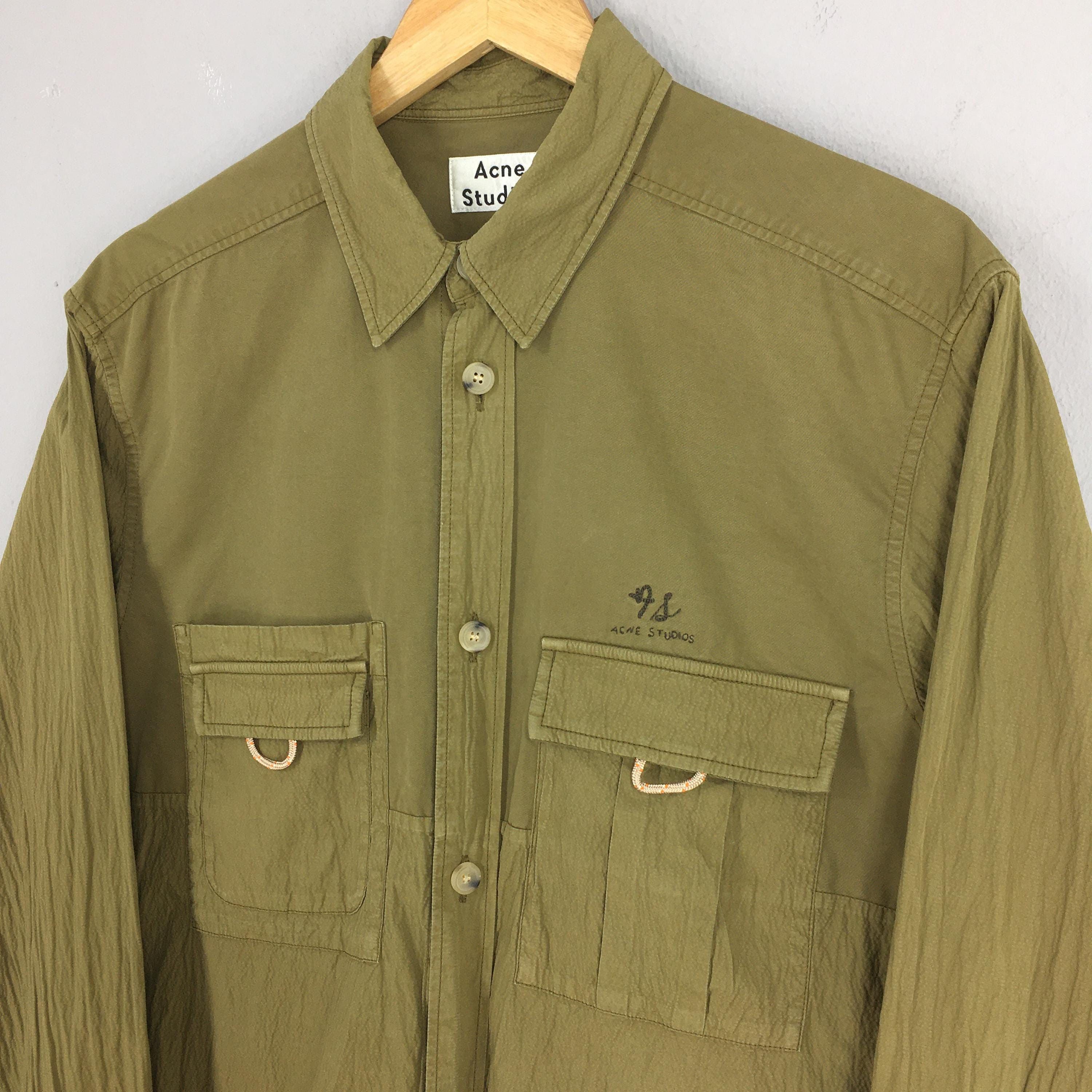 Acne Studios × Flannel Acne Studios Olive Green Pleated Shirt Medium Size US M / EU 48-50 / 2 - 3 Thumbnail