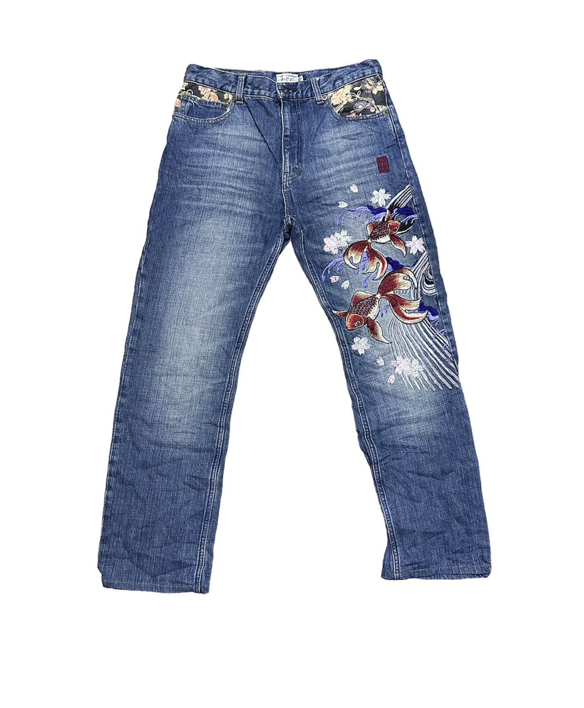 Japanese Brand Karakuri denim embroidery denim Size US 31 - 1 Thumbnail
