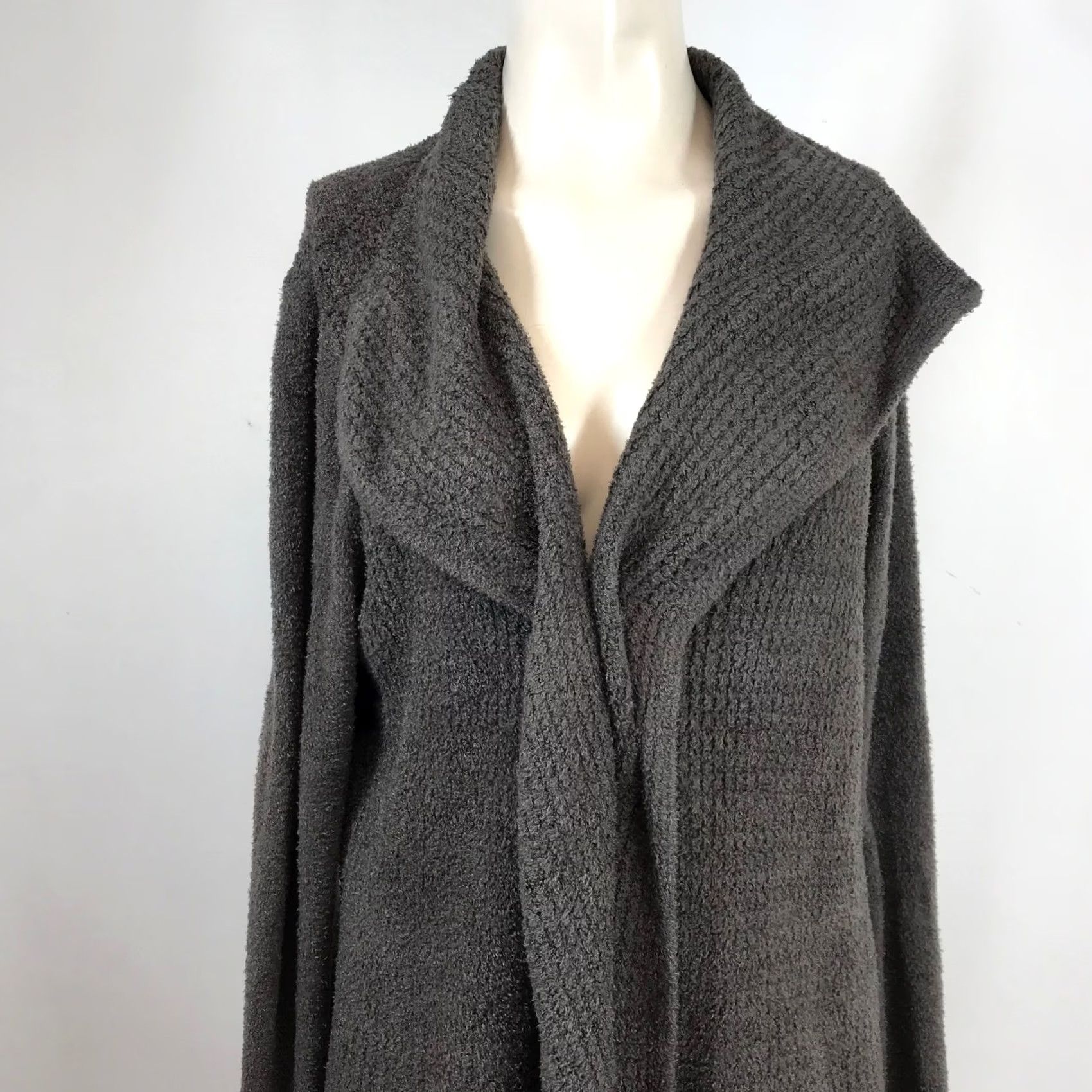 Vintage Barefoot Dreams CozyChic Lite Cardigan Sweater L Charcoal Gray Draped Wrap Open Size L / US 10 / IT 46 - 2 Thumbnail