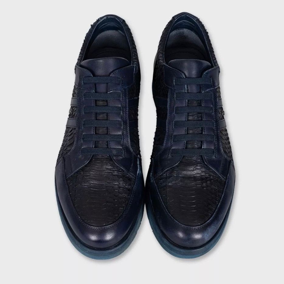 Zilli Zilli Blue Leather & Snakeskin Sneakers EU43.5 Size US 10.5 / EU 43-44 - 2 Thumbnail