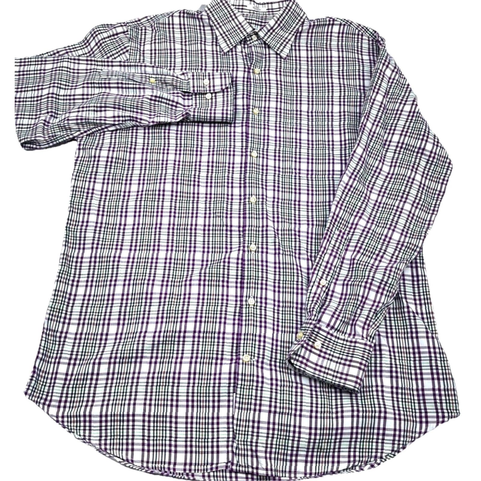 Peter Millar Peter Millar Shirt Men Large Purple White Plaid Flannel Dress Button Up Adult Size 42R - 2 Thumbnail