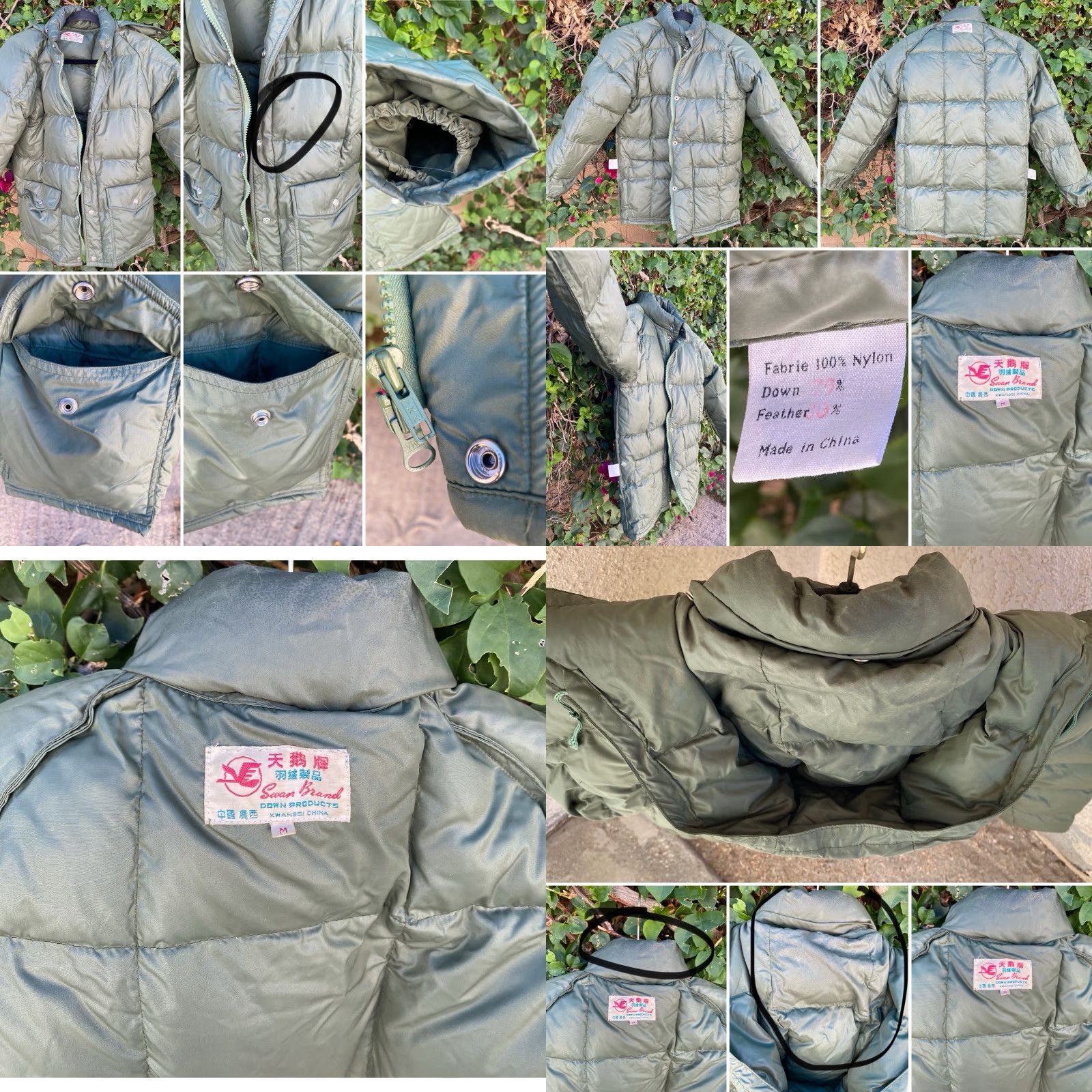 J Brand VINTAGE Swan Brand Down Puffer Jacket Green Nylon Quilted Hood Parka M Men Green Quilted Down Parka Vintage Hooded Jacket Size US M / EU 48-50 / 2 - 8 Thumbnail