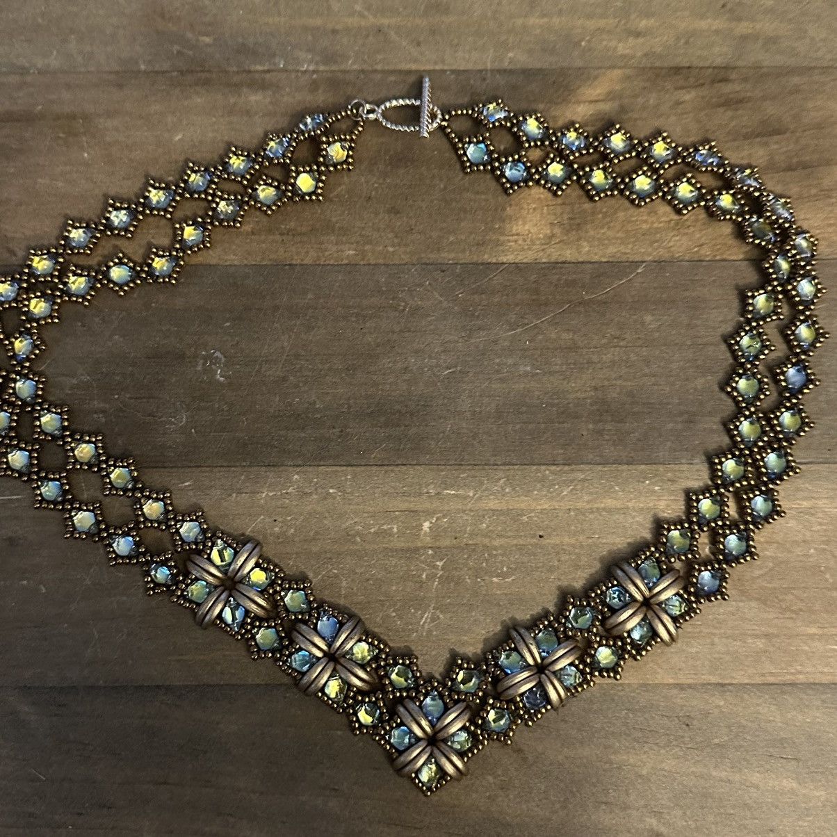 Other Handcrafted watercolor rhinestone seed bead chevron necklace Size ONE SIZE - 2 Thumbnail