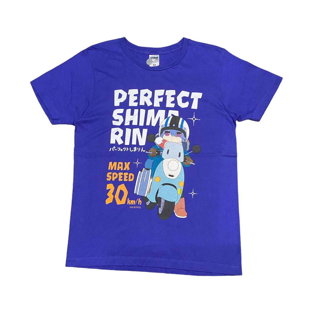 image of Anima x Cartoon Network Laid-Back Camp Yuru Camp Rin Shima Anime T Shirt in Blue (Size Medium)