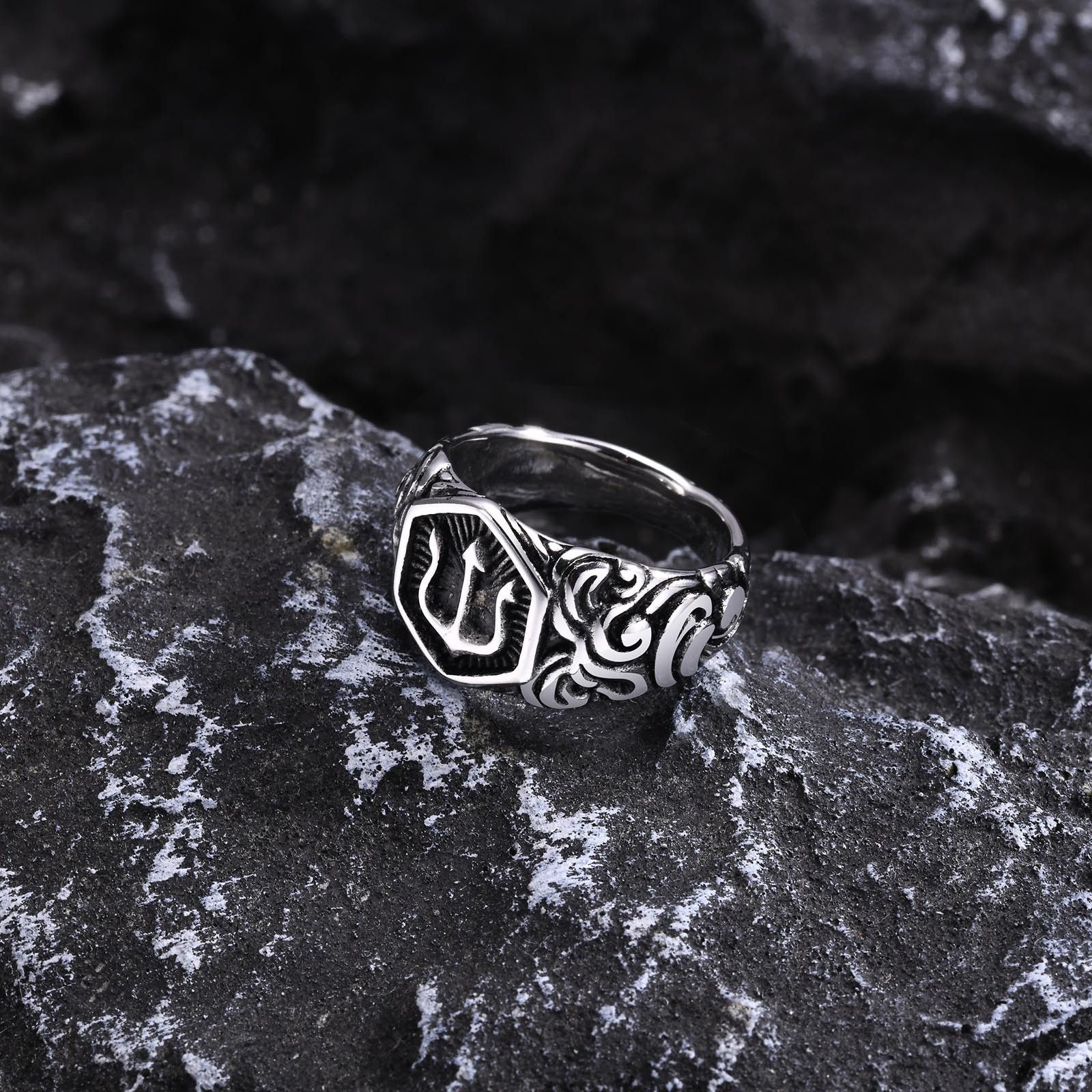 Jewelry × Vintage SIZE 10 Poseidon Trident Ancient Greek Steel Amulet Ring Size ONE SIZE - 6 Thumbnail