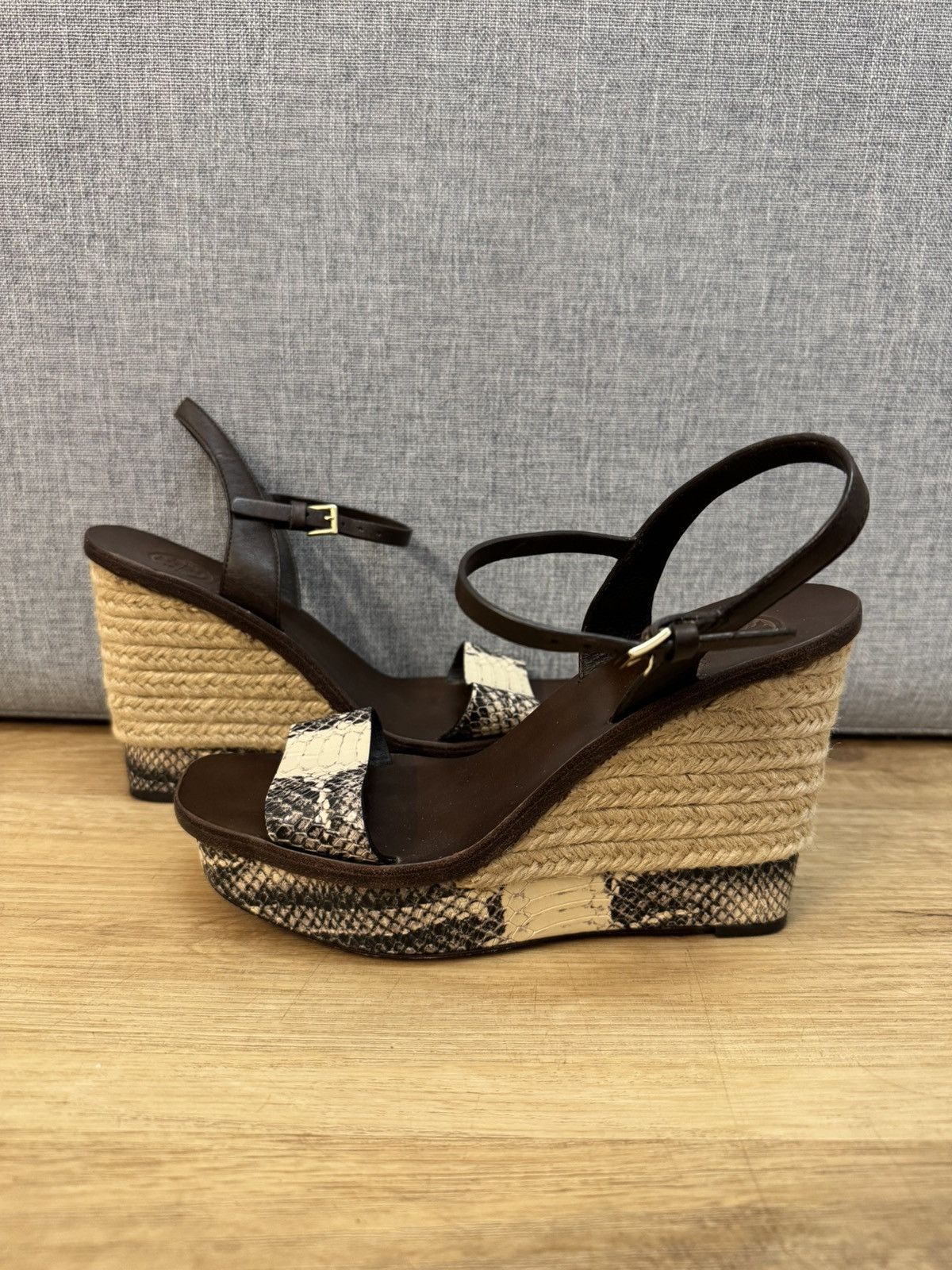 Tory Burch Tory Burch Python Leather Espadrille Wedge Ankle Strap 37 Size US 7 / IT 37 - 2 Thumbnail