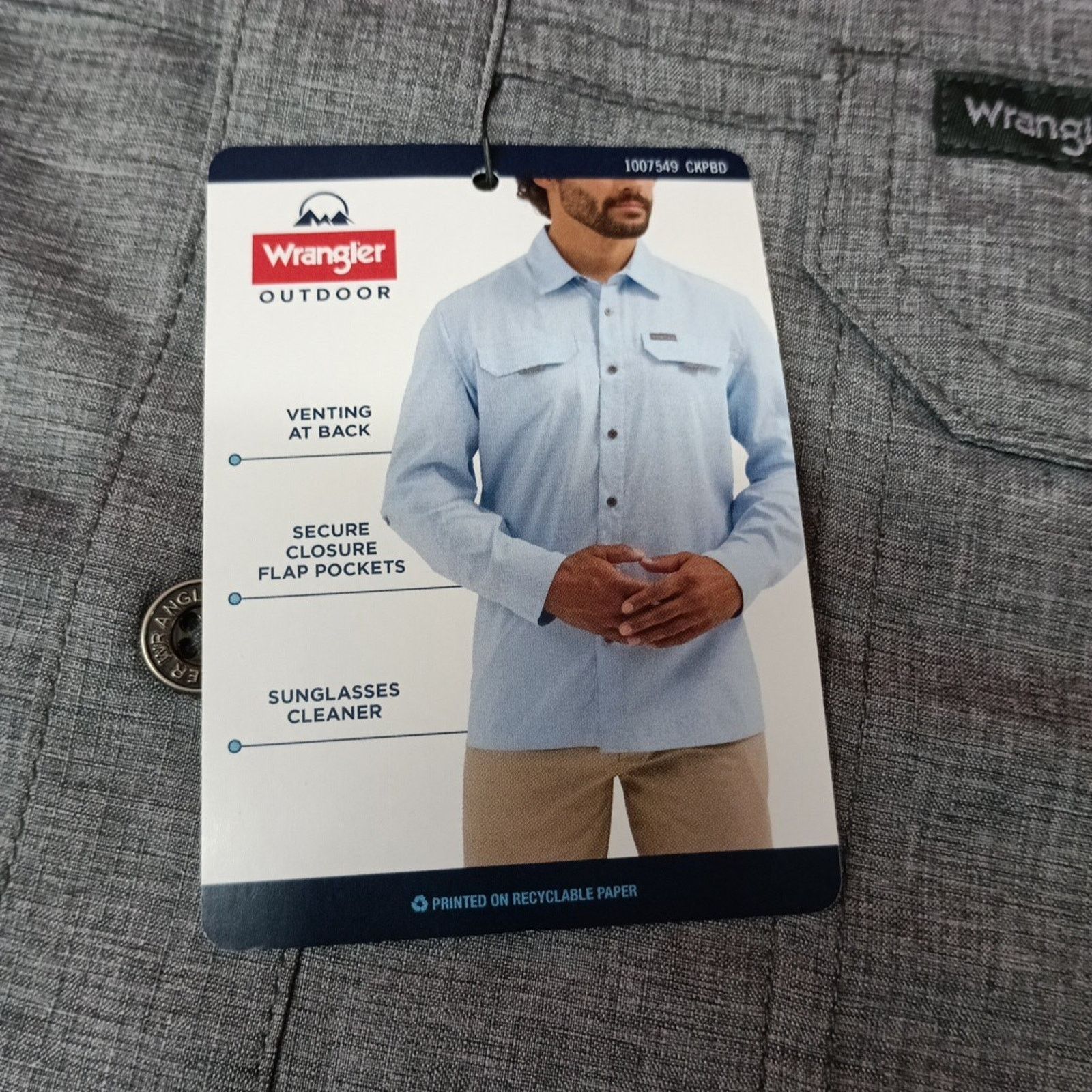 Wrangler Wrangler Men's 2XL Gray Thru Hike Shirt Vented Roll Tab UPF Size US XXL / EU 58 / 5 - 5 Thumbnail