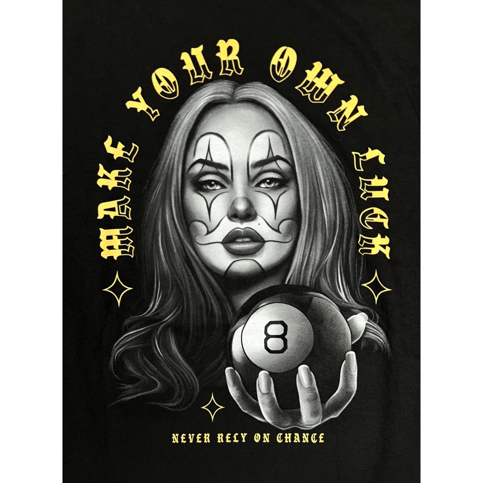 Vintage ODM Make Your Own Luck T-Shirt Mens 2XL Black Clown Girl 8 Ball Chicano Size US XXL / EU 58 / 5 - 2 Thumbnail
