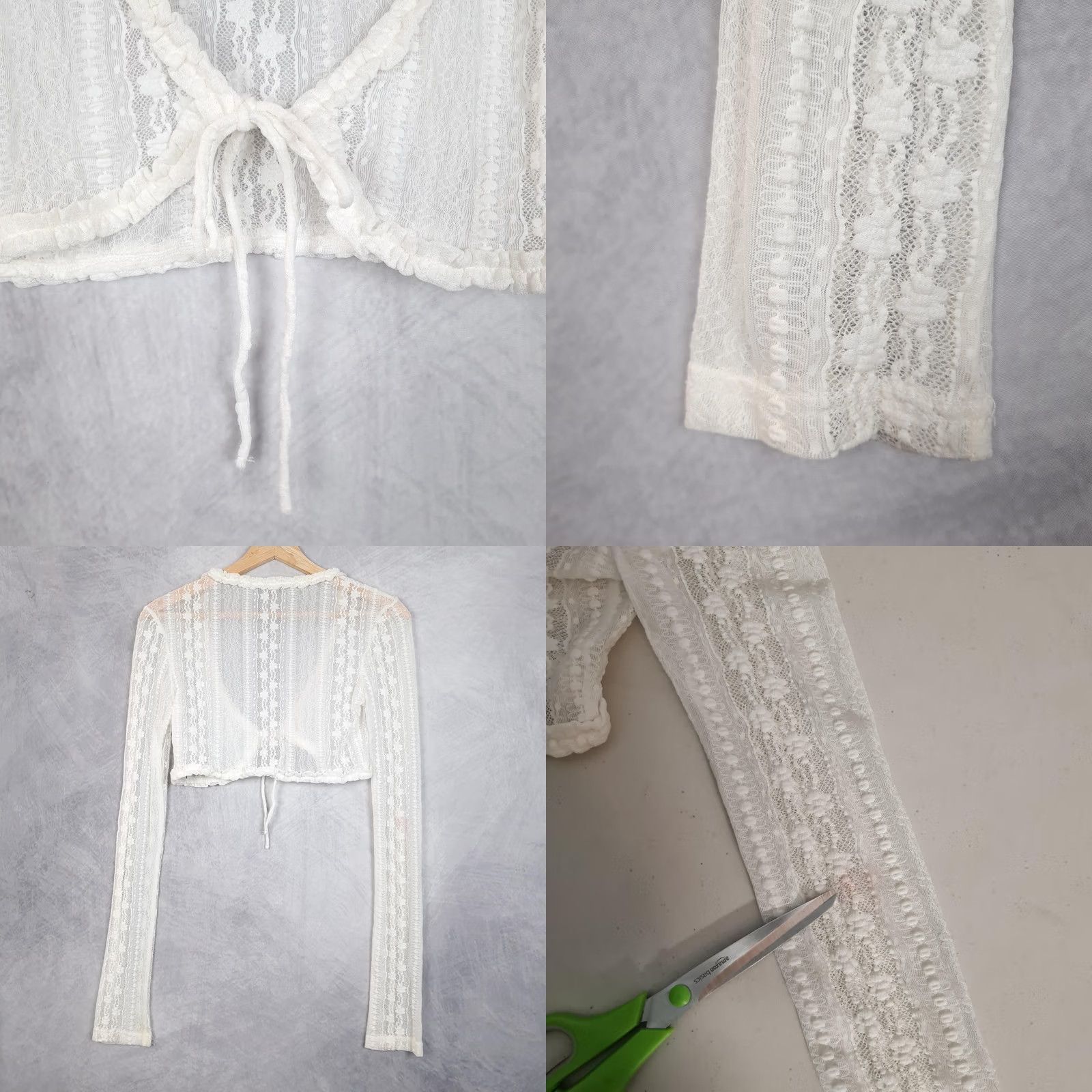 Vintage Tiger Mist Top Womens XS White Floral Lace Sheer Cropped Tie Front Size XS / US 0-2 / IT 36-38 - 8 Thumbnail