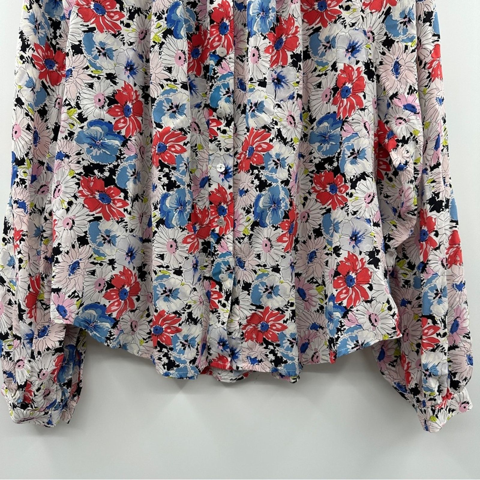 Veronica Beard Veronica Beard Madge 100% Silk Floral Print Long Sleeve Top Size L / US 10 / IT 46 - 6 Thumbnail