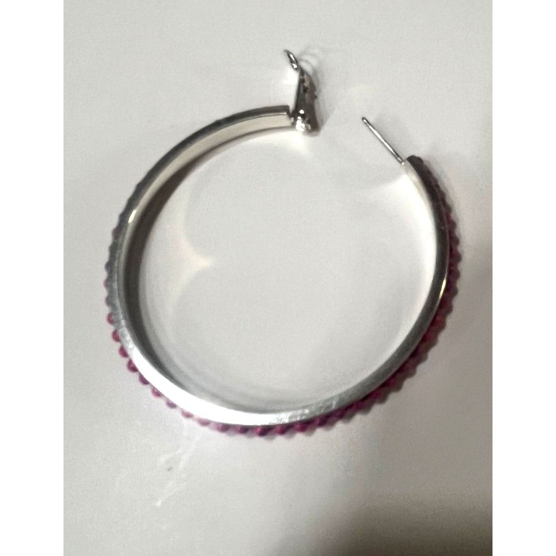 Steve Madden Steve Madden Silver-tone Hoop Earrings With Pink Beaded Det Size ONE SIZE - 6 Thumbnail