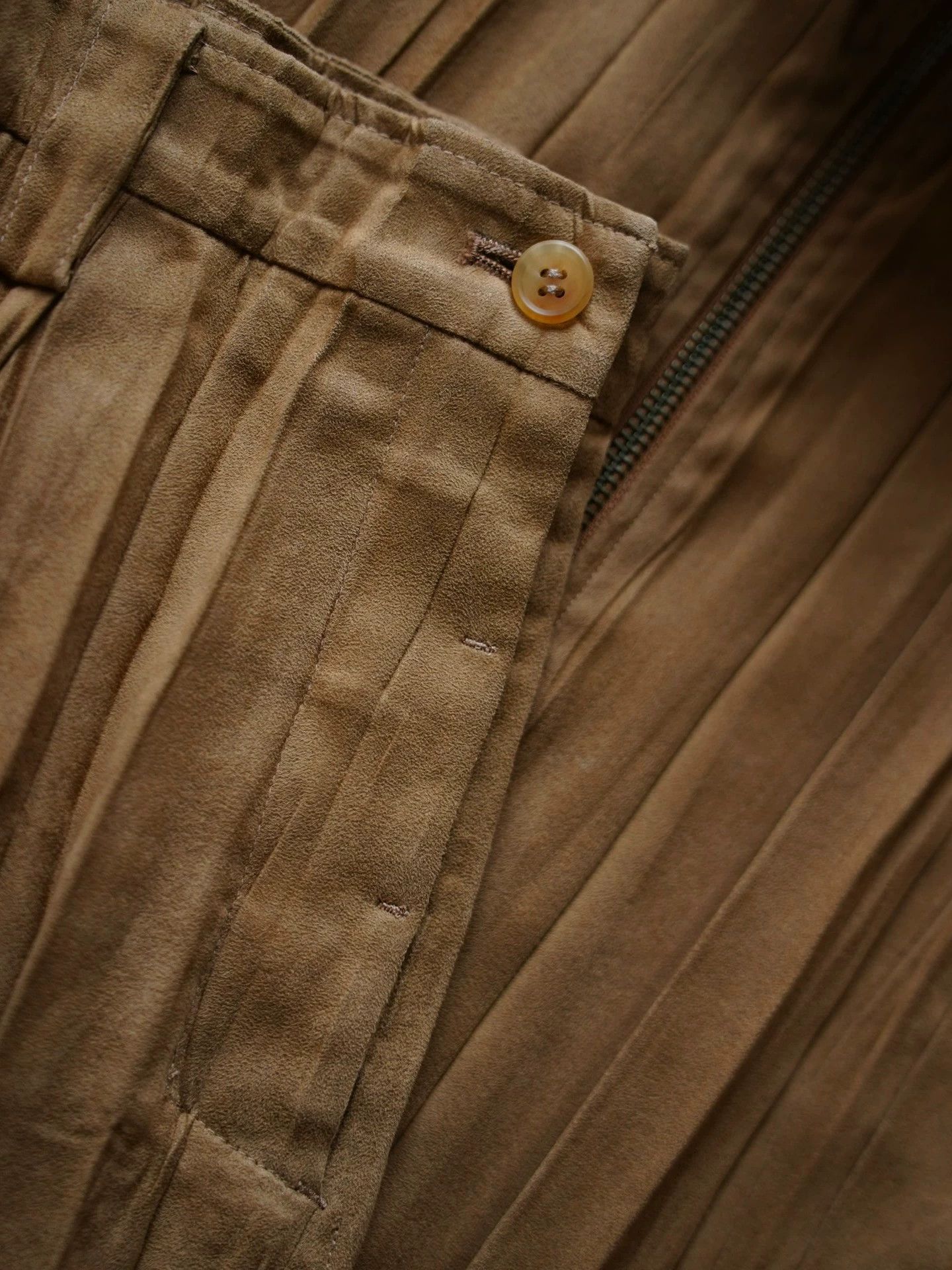 Issey Miyake Issey Miyake 90s Tan Pleated Faux Suede Jacket Skirt Set Size XS / US 0-2 / IT 36-38 - 5 Thumbnail