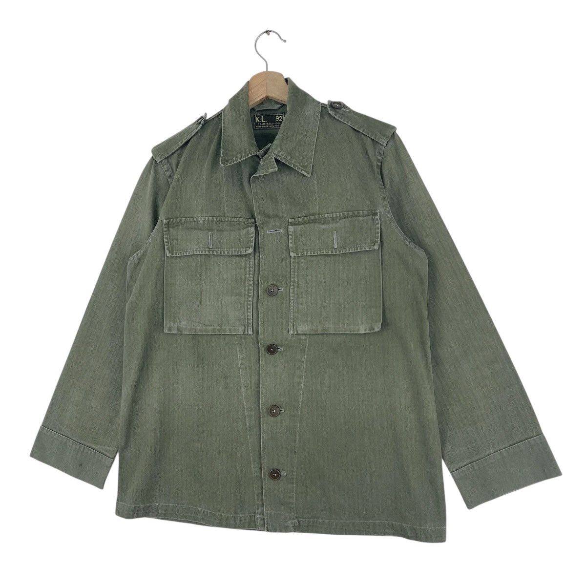 Vintage 50’s Dutch Army Genuine Hbt Herringbone Shirt Jacket Size US M / EU 48-50 / 2 - 2 Thumbnail