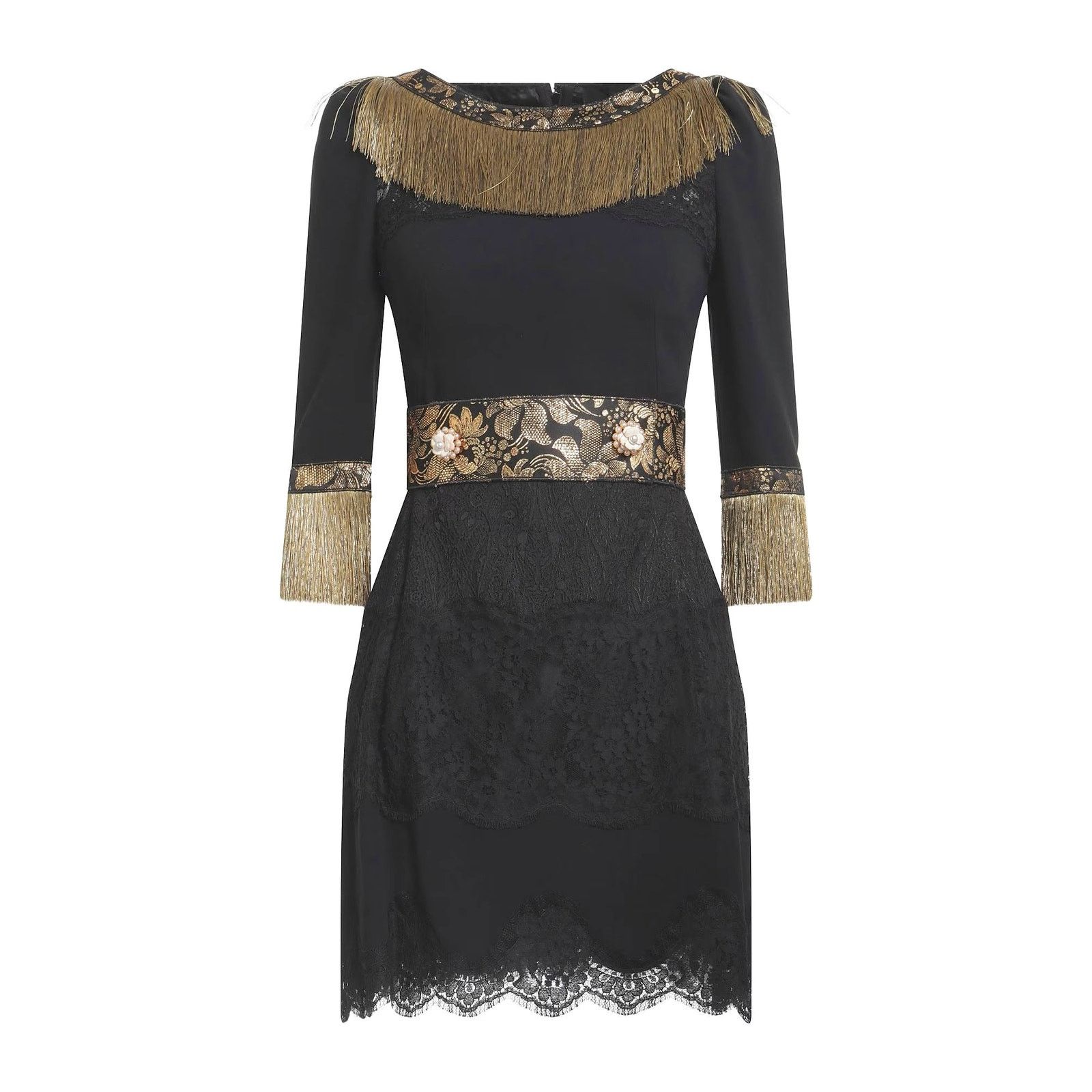 Dolce & Gabbana Dolce & Gabbana Black Gold Fringe Mini Lace dress IT 42 M Size M / US 6-8 / IT 42-44 - 3 Thumbnail