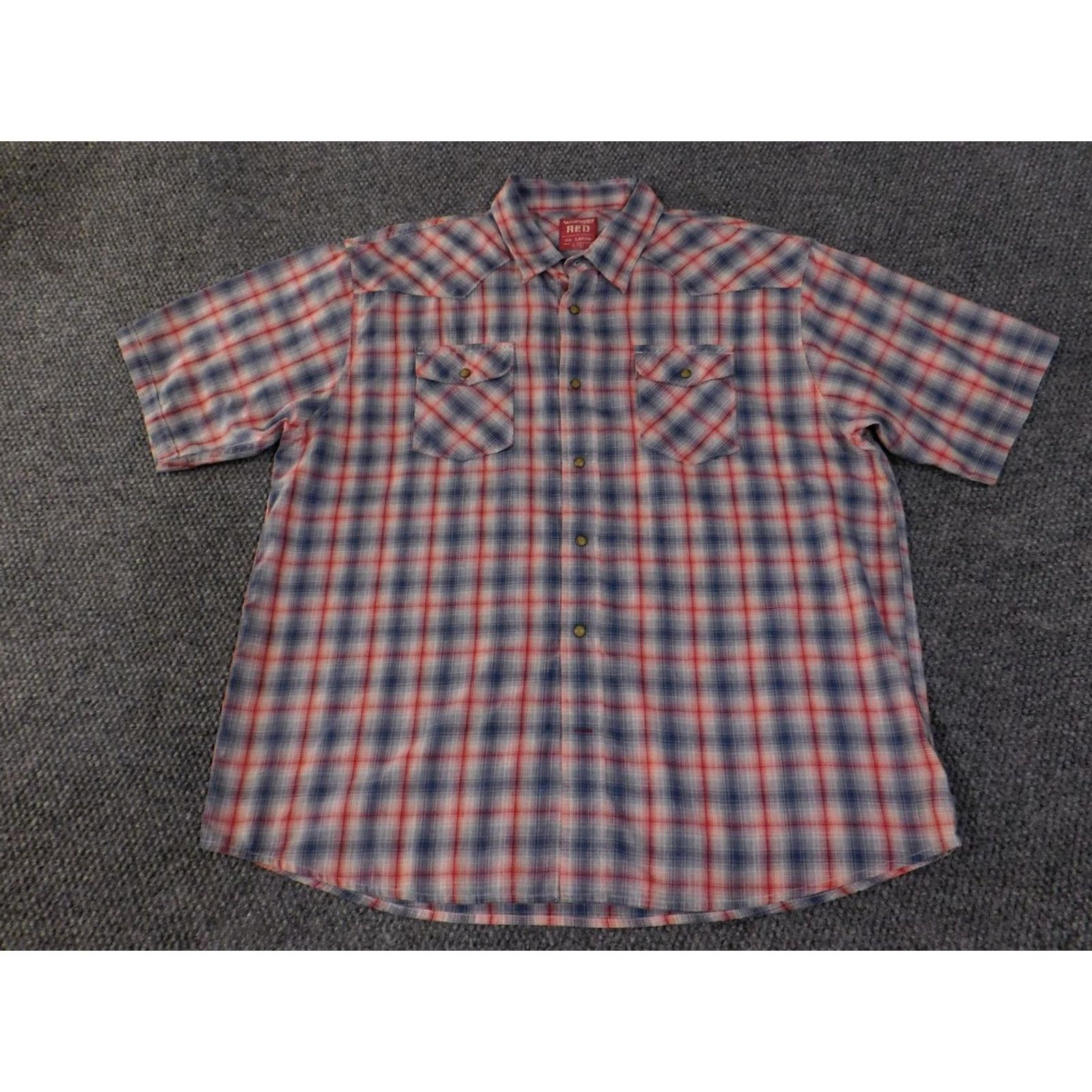 Wrangler VINTAGE Wrangler RED Shirt Mens 2XL Blue Red Plaid Western Pearl Snap Short Sleeve Mens 2XL Snap Front Closure Button-Up Western Shirt Size US XXL / EU 58 / 5 - 2 Thumbnail