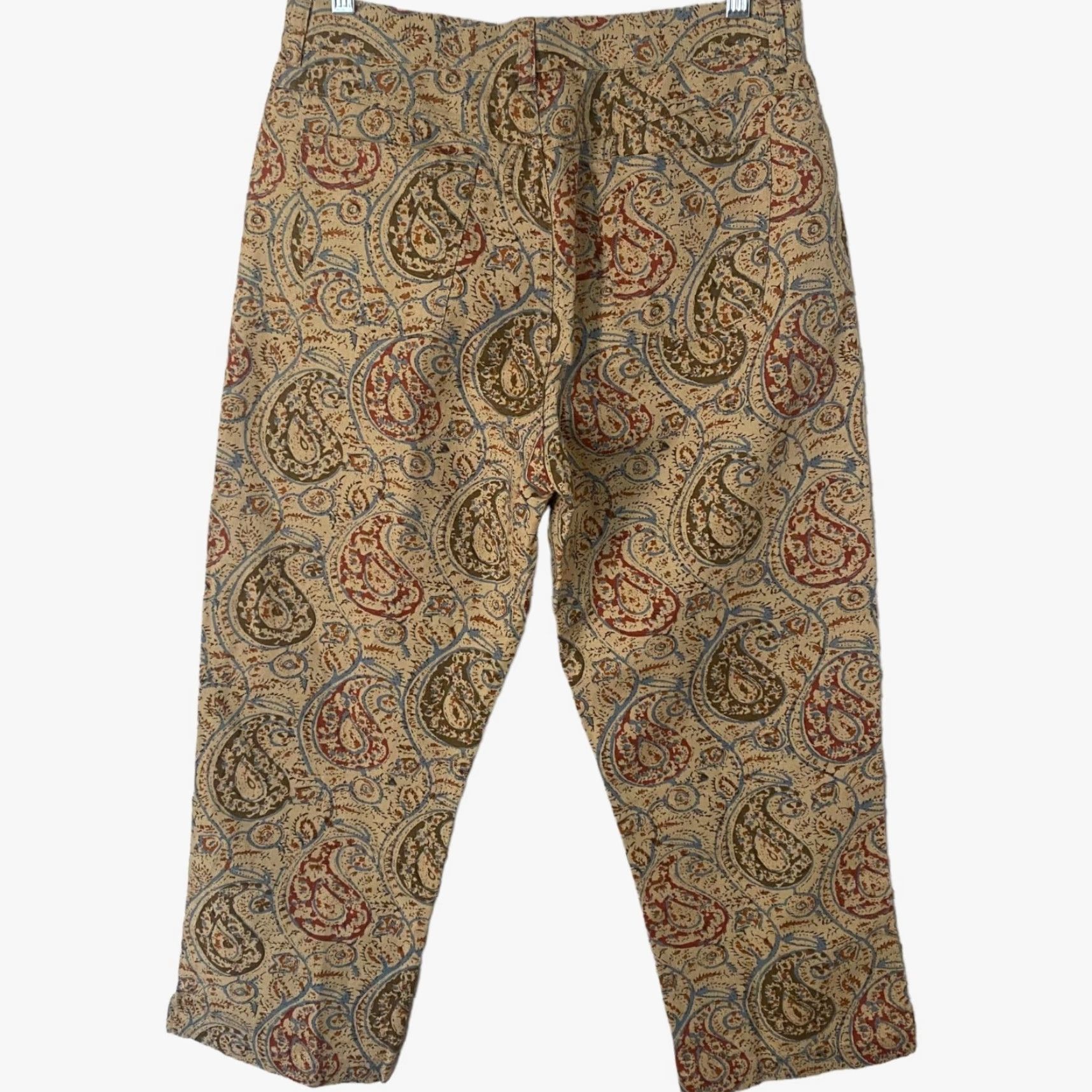 Ralph Lauren VINTAGE Lauren Ralph Lauren Pants Paisley Cropped Women's 10P Tan Linen Cotton High Rise Straight Leg 24" Inseam Womens Size 32" / US 10 / IT 46 - 3 Thumbnail