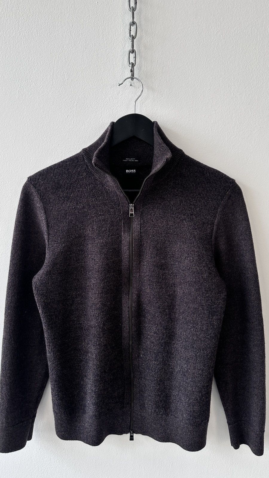 Hugo Boss Hugo Boss Zip Up Knit Jumper S Regular Fit Brown Virgin Wool Size US S / EU 44-46 / 1 - 6 Thumbnail