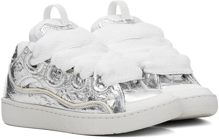 Lanvin oc11z0325 Curb Metallic Effect Sneakers in Silver Size US 6.5 / EU 39-40 - 3 Thumbnail