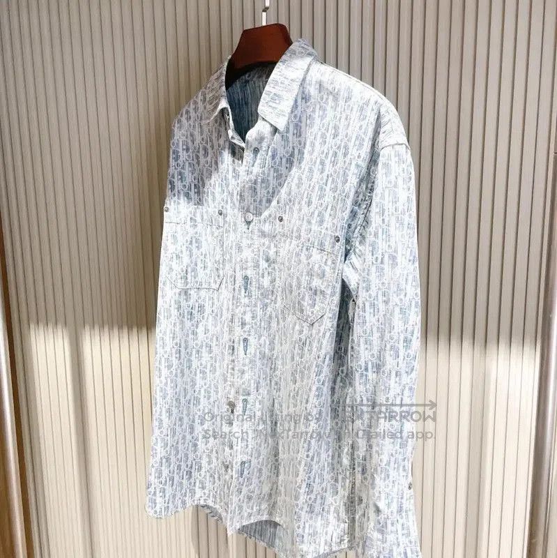 Dior Dior Blue Denim Logo Print Long Sleeve Shirt . Size US L / EU 52-54 / 3 - 3 Thumbnail