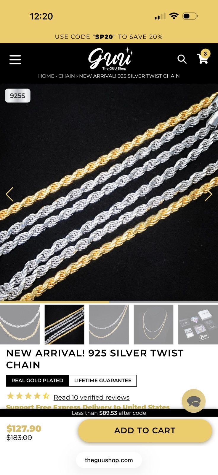 Other 925S Silver Twist Chain 'White Gold' Size ONE SIZE - 6 Thumbnail