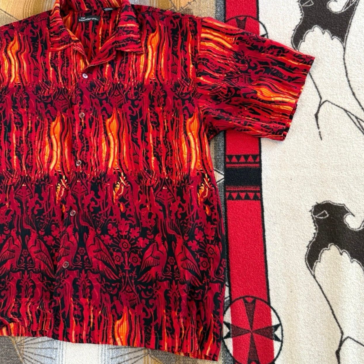 Vintage VINTAGE No Boundaries Button-Up Shirt XL Men Red Graphic Print Short Sleeve Collared Y2K Grunge Cyber Gothic Skate 90s Theme Size US XL / EU 56 / 4 - 5 Thumbnail