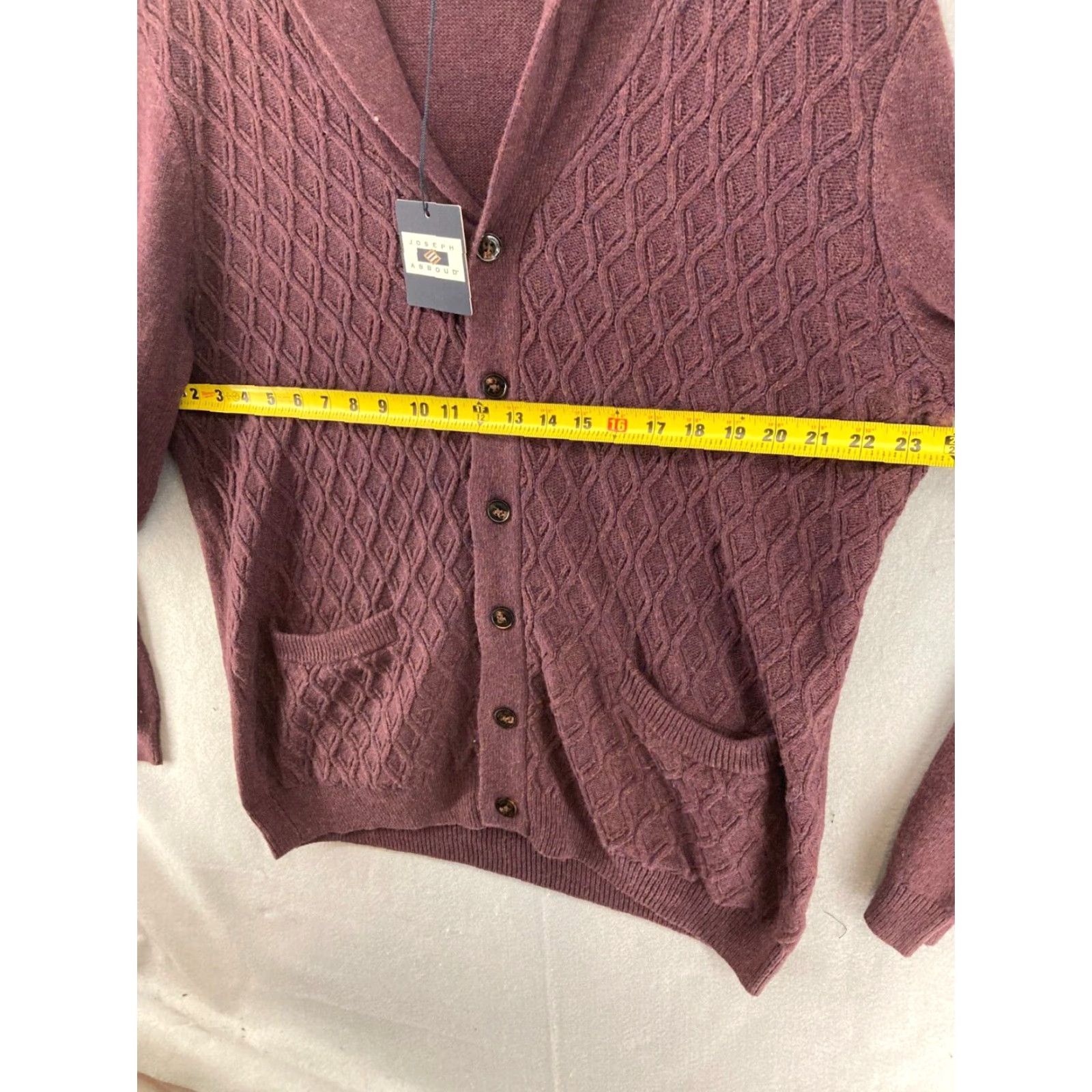 Joseph Abboud Joseph Abboud Mens Cardigan Sweater NWT Burgundy Large Cable-Knit V-Neck Wool Blend with Pockets Size US L / EU 52-54 / 3 - 2 Thumbnail