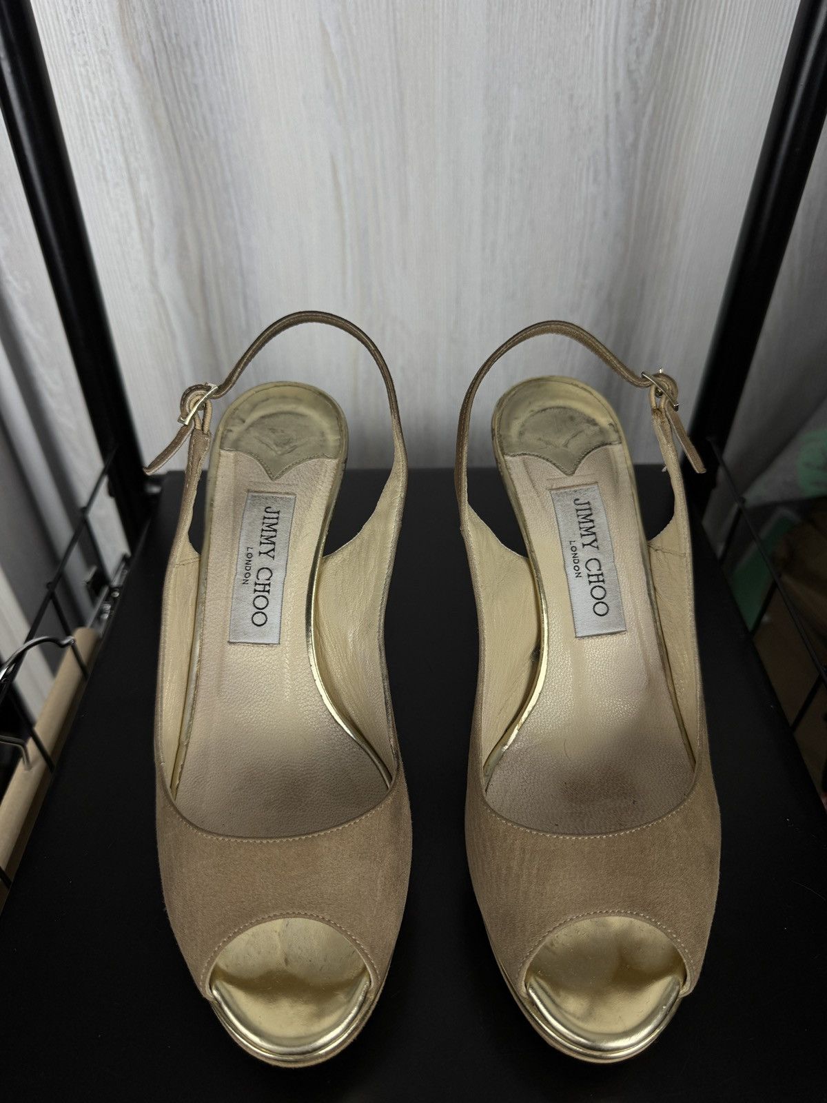 Jimmy Choo JIMMY CHOO Suede Mirrored Platform Open Toe Heels Pumps 7.5 Size US 7.5 / IT 37.5 - 5 Thumbnail