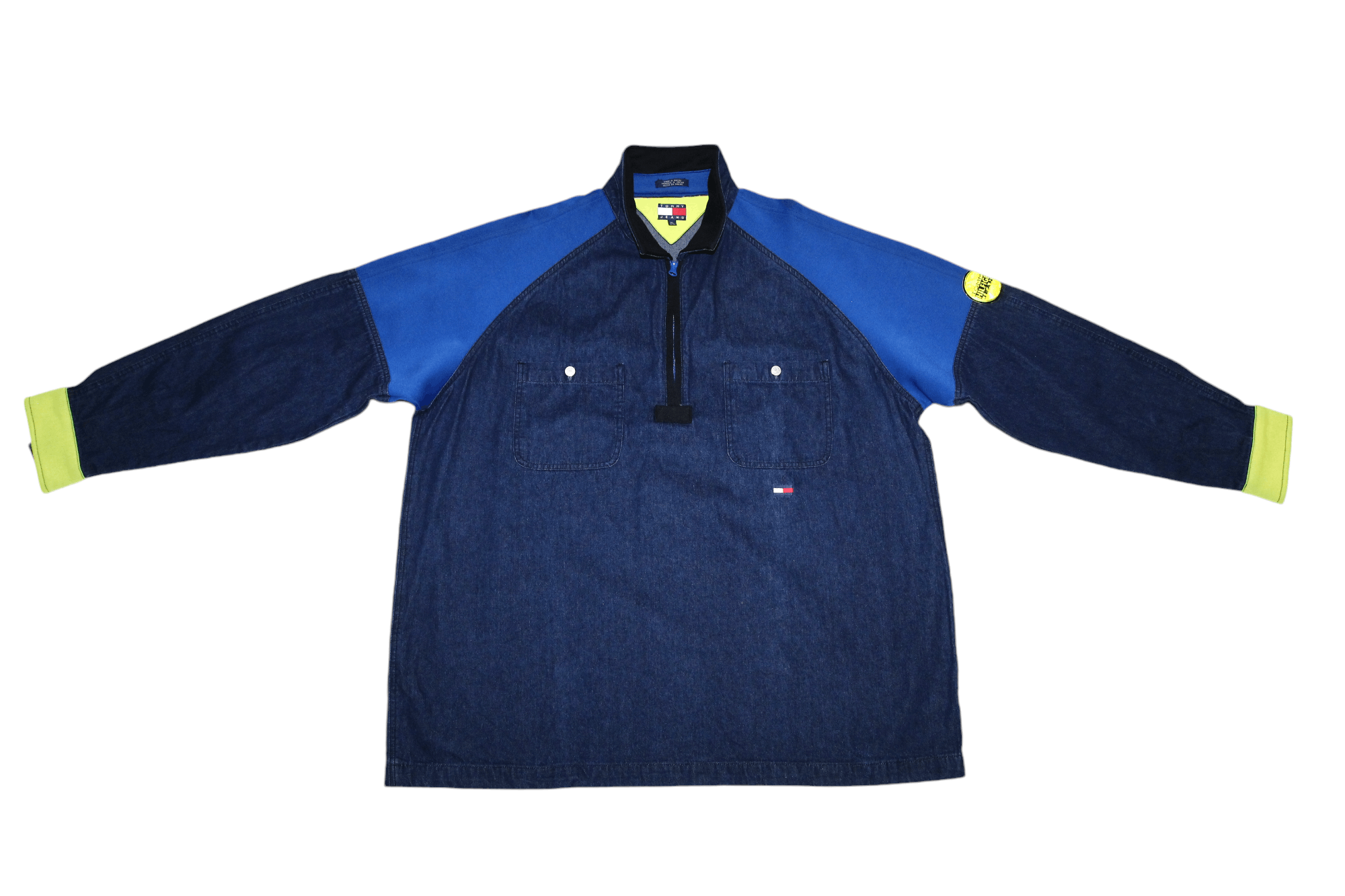 Tommy Hilfiger 90's RARE💥Tommy Jeans Indigo Denim Softshell Trim Pullover Size US XL / EU 56 / 4 - 12 Thumbnail