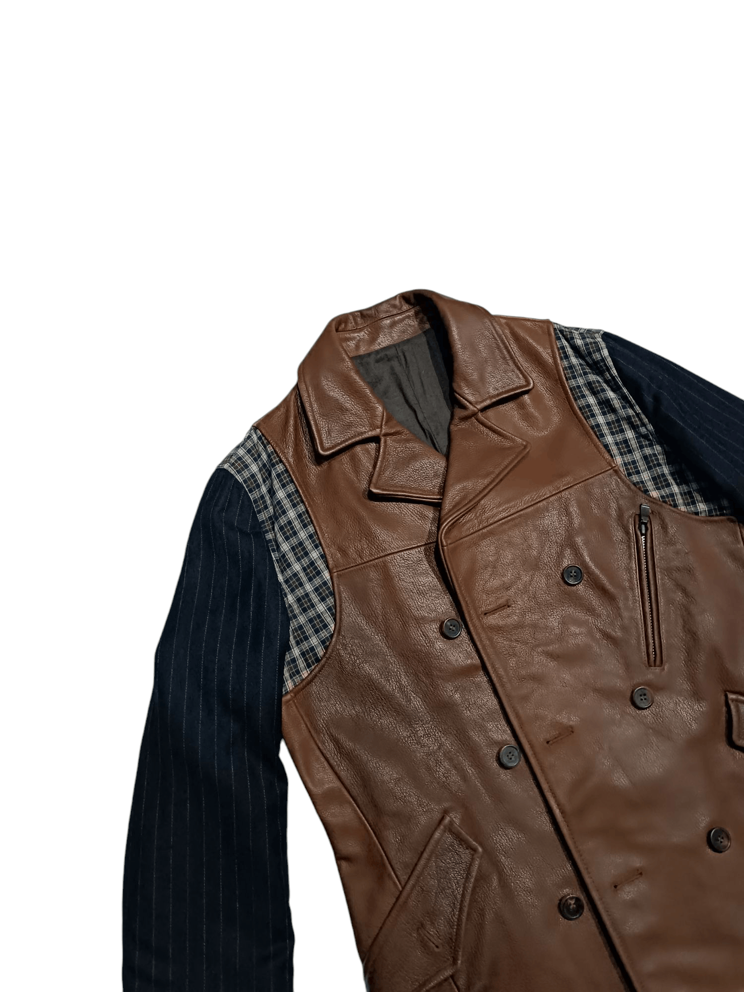 Leather × Other Brown Leather Combine Polyester Peacoat Double Breasted Size US L / EU 52-54 / 3 - 4 Thumbnail