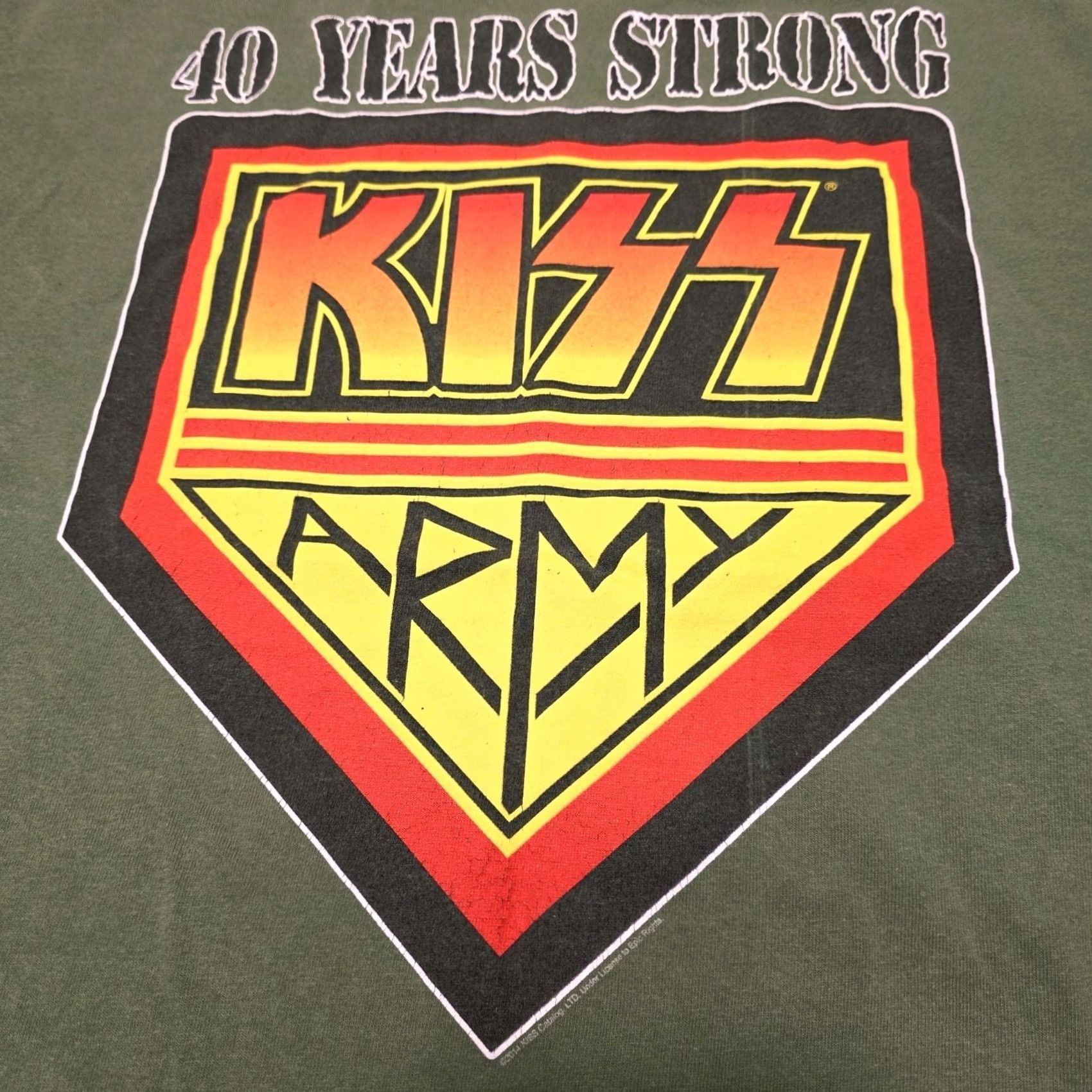 Vintage KISS ARMY 40 Years Strong T-shirt Size Large 2014 Proud To Be An American Shirt Mens Crew Neck Short Sleeve Graphic Print Army Green Cotton Size US L / EU 52-54 / 3 - 3 Thumbnail