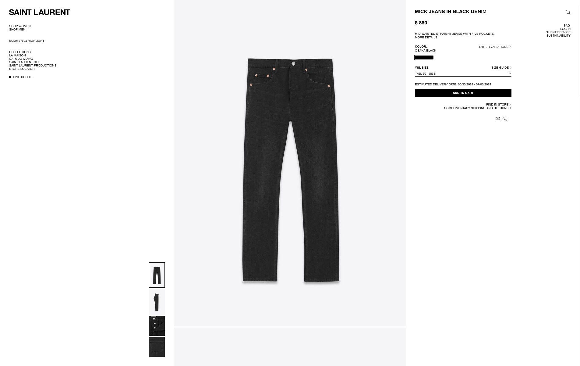Saint Laurent Paris Saint Laurent D34 Mick Jeans - 17.75" Waist - Osaka Black Size US 32 / EU 48 - 7 Thumbnail