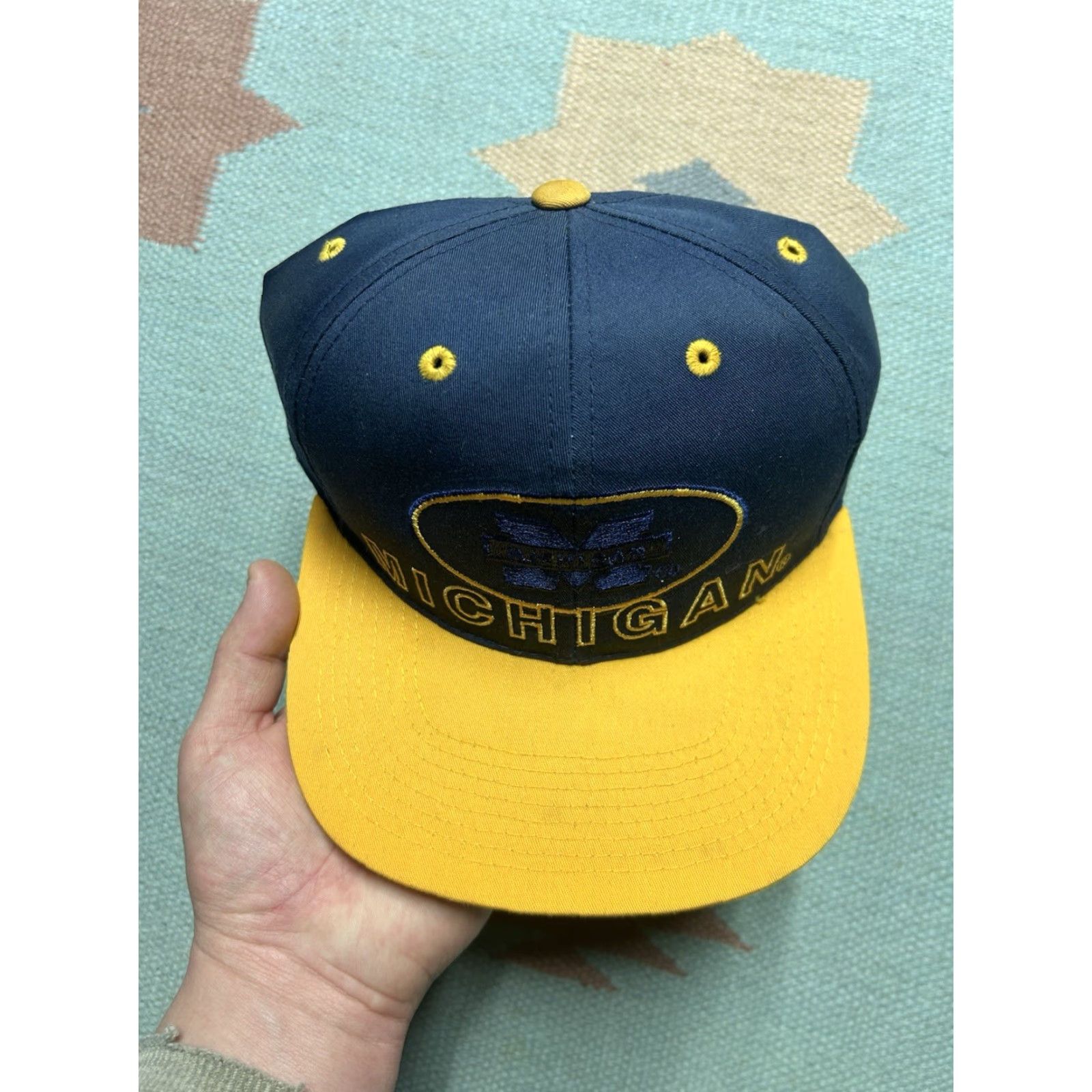 NCAA VINTAGE 90s snapback hat cap University of Michigan Wolverines signatures NCAA Men Adjustable Blue Size ONE SIZE - 3 Thumbnail