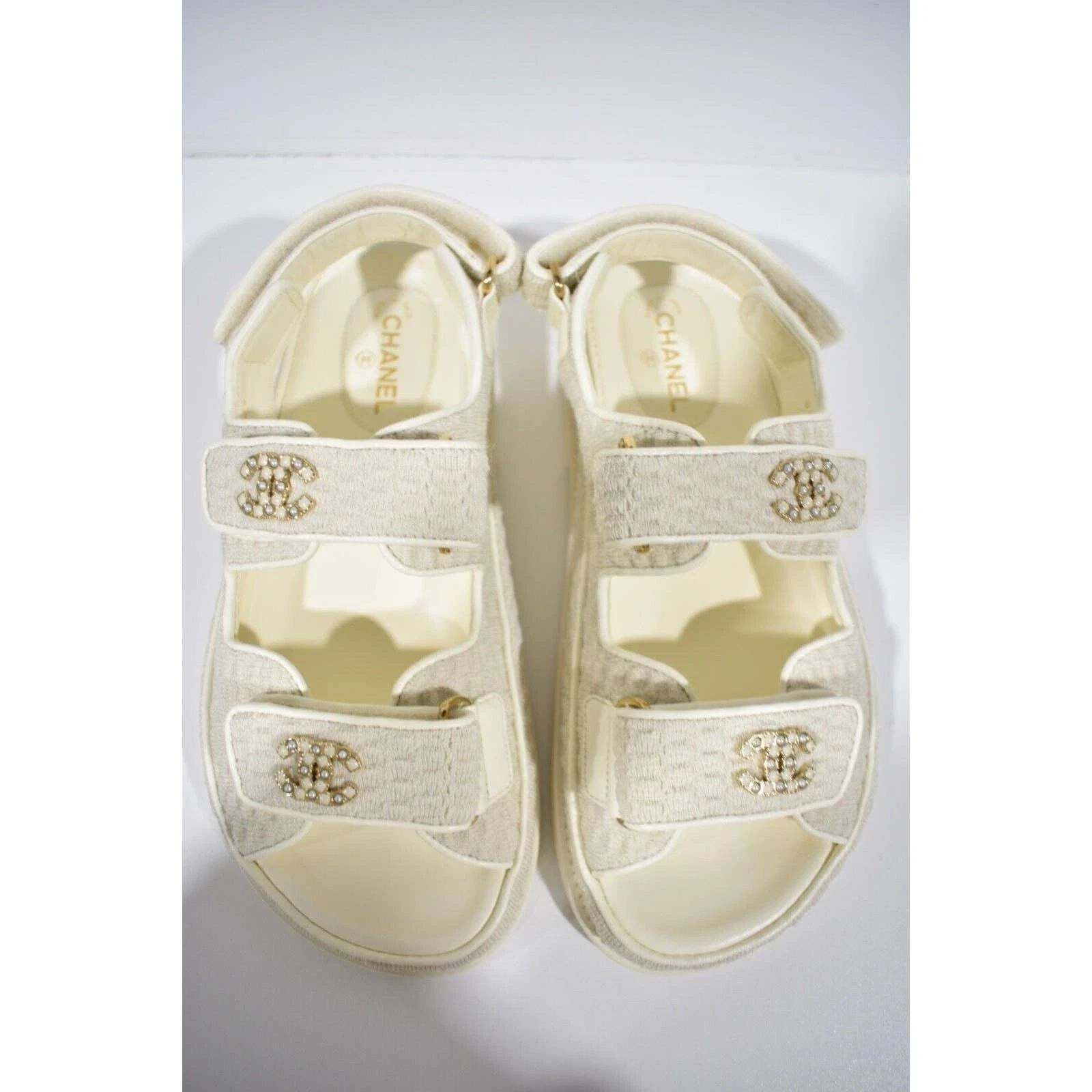 Chanel Chanel 22S Ivory White Knit CC Logo Mule Slide Strap Size US 7.5 / IT 37.5 - 7 Thumbnail