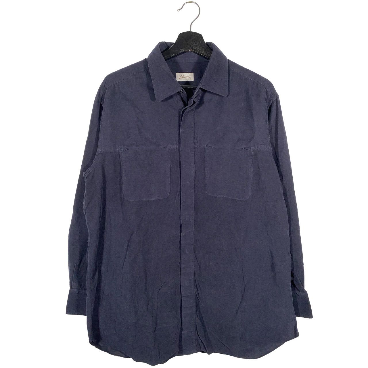 image of Brioni Long Sleeve Button Up Corduroy Shirt Navy, Men's (Size XL)