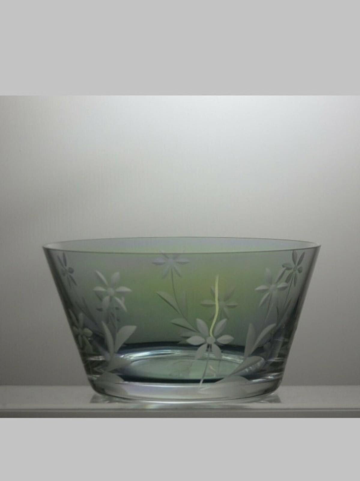 The Unbranded Brand Small Etched Finger Green Glass Bowl 2 3/4" Size ONE SIZE - 1 Thumbnail
