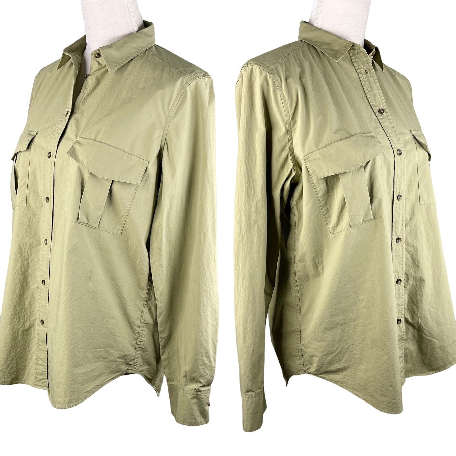 Massimo Dutti Massimo Dutti Blouse Top M Olive Green Button Down Pockets Size M / US 6-8 / IT 42-44 - 3 Thumbnail