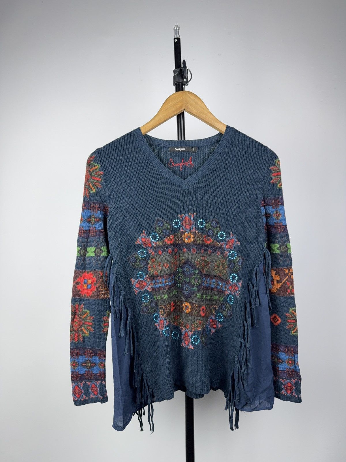 Desigual 00s Y2K Desigual Boho Knit Sweater Fringe Ethnic Pattern S Size S / US 4 / IT 40 - 1 Thumbnail